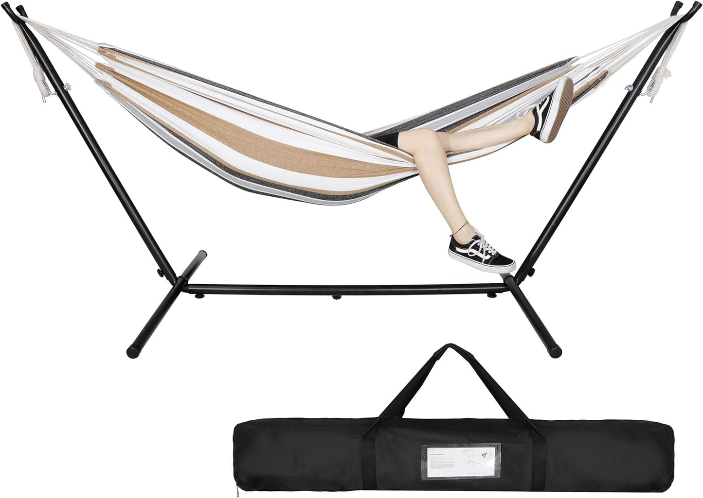 Portable 2 Person Hammock with 9FT Hammock Stand, 620 LBS Capacity Adjustable Hammock Bed with Space Saving Carrying Case Included for Camping Garden Backyard Patio Indoor Outdoor