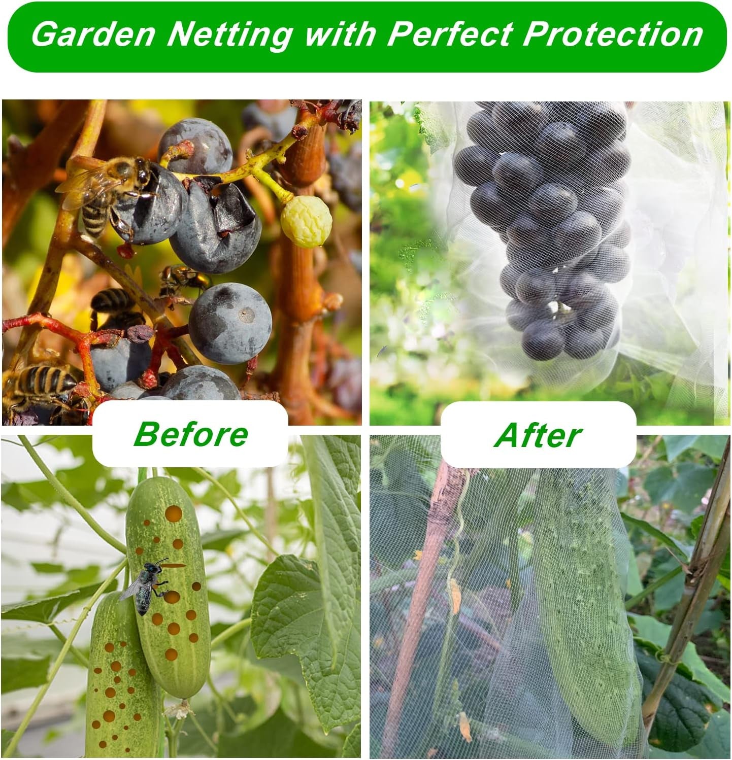 Garden Netting Kit, 8PCS Garden Hoops and 10X33Ft Garden Mesh for Raised Beds, Ultra Fine Plant Net for Vegetable Fruits Crops Row Cover Barrier Protection Net for Animals