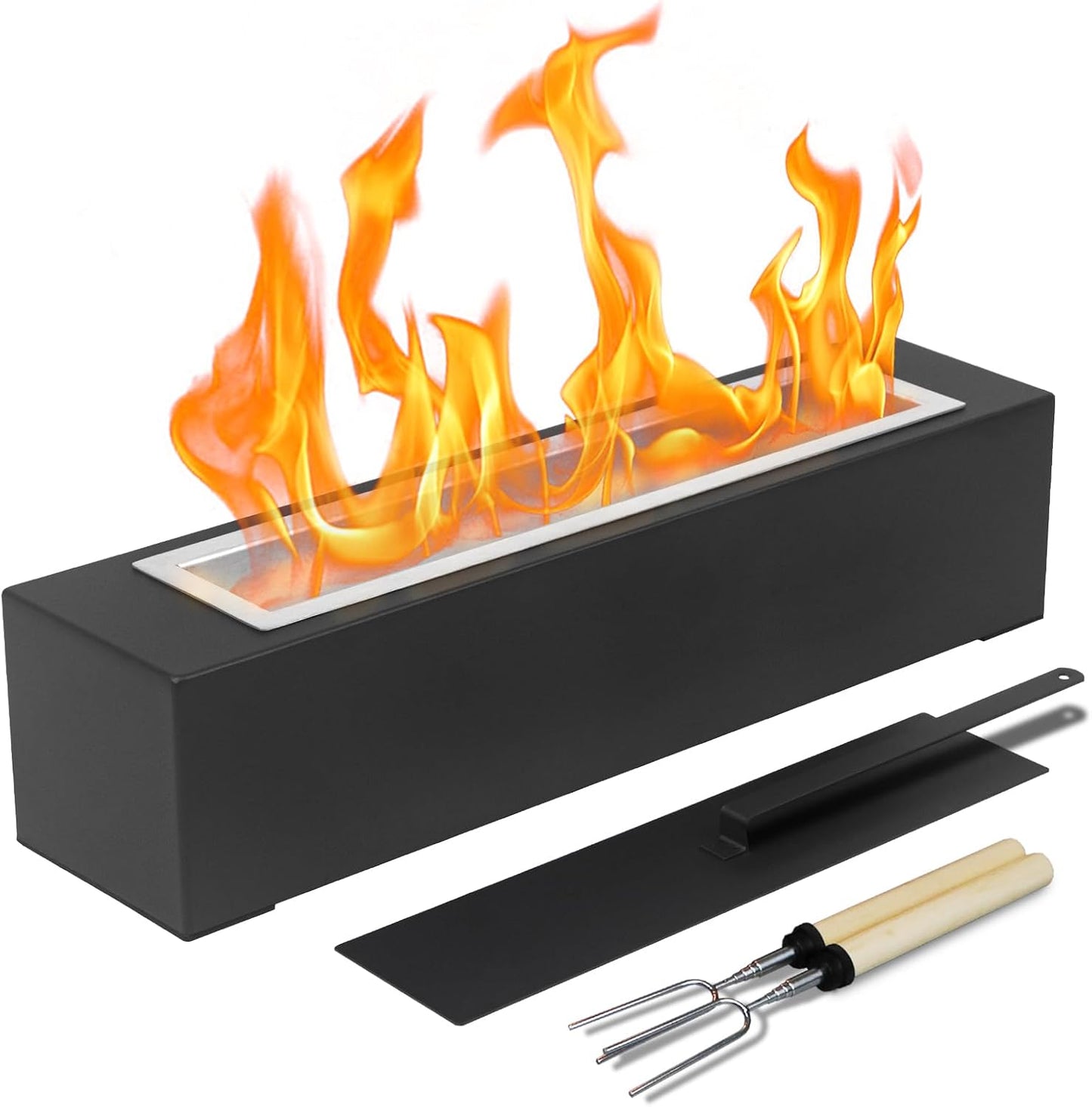 Tabletop Fire Pit Outdoor Portable Table Top Firepit Indoor Tabletop Fireplace for Patio Balcony Living Room Table Decor Family Holiday Party Gathering Friday Night Dinner (Large Rectangular-Black)