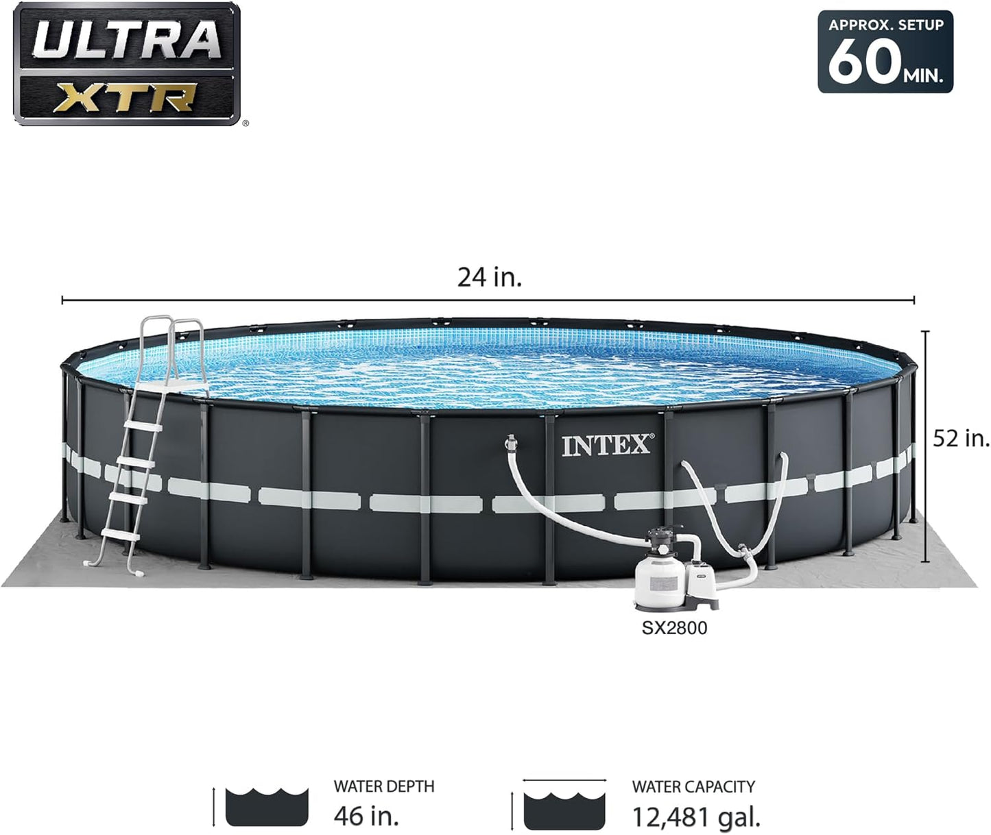Ultra XTR Deluxe above Ground Swimming Pool Set, Includes Cartridge Sand Filter Pump, Supertough Puncture Resistant, Rust Resistant, 24' X 52"