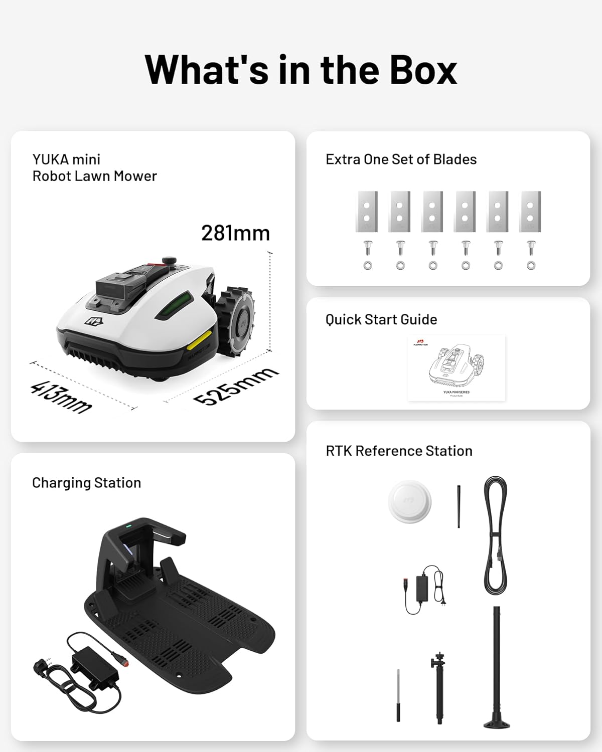 YUKA Mini 500H Robotic Lawn Mower Reception 0.12 Acre, Max. 0.17 Acre, Ultrasense AI Vision+ RTK Positioning, Auto Mapping, App Control, 50% Slope, Cutting Height 2''~3.5'', 15 Mowing Zones