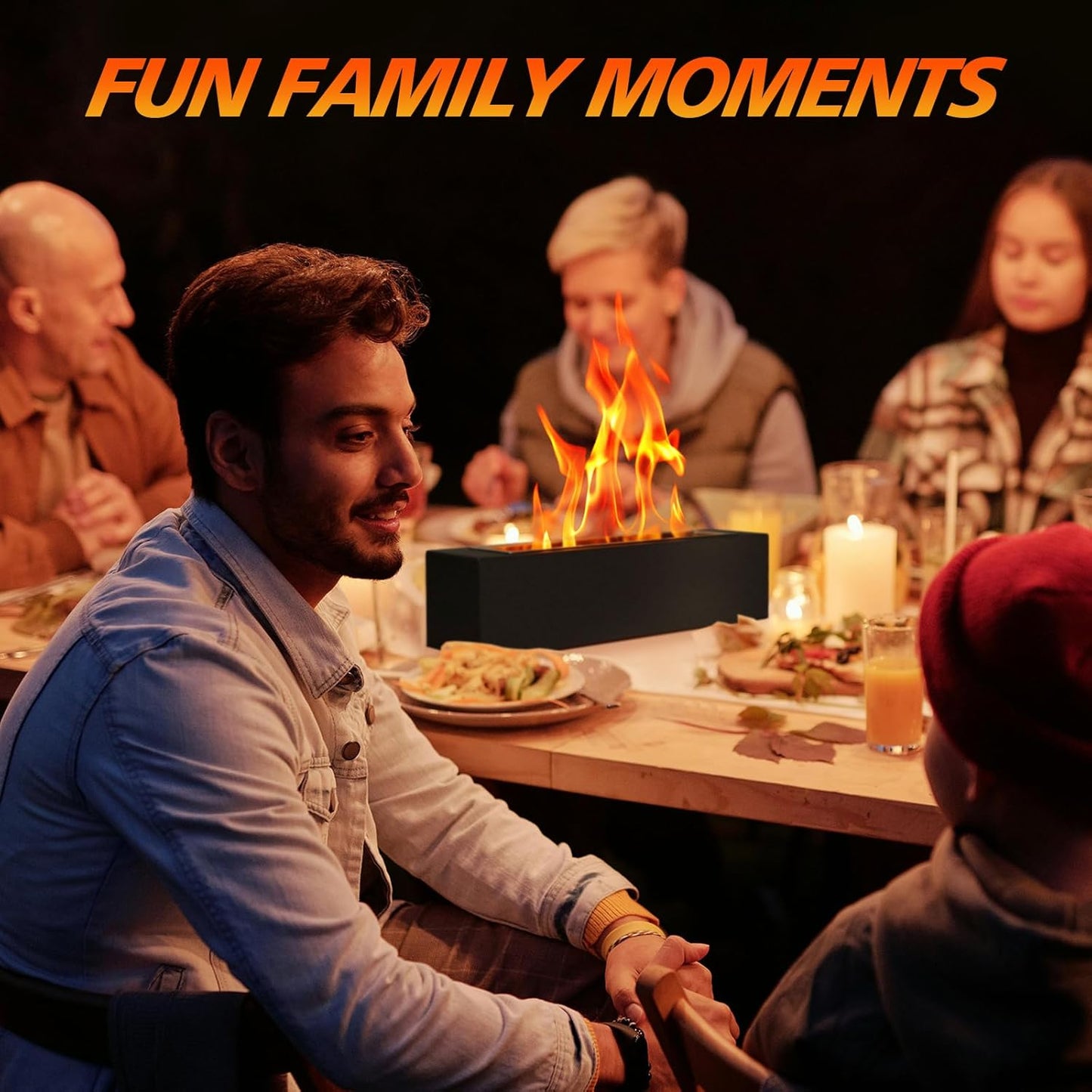 Tabletop Fire Pit Outdoor Portable Table Top Firepit Indoor Tabletop Fireplace for Patio Balcony Living Room Table Decor Family Holiday Party Gathering Friday Night Dinner (Large Rectangular-Black)