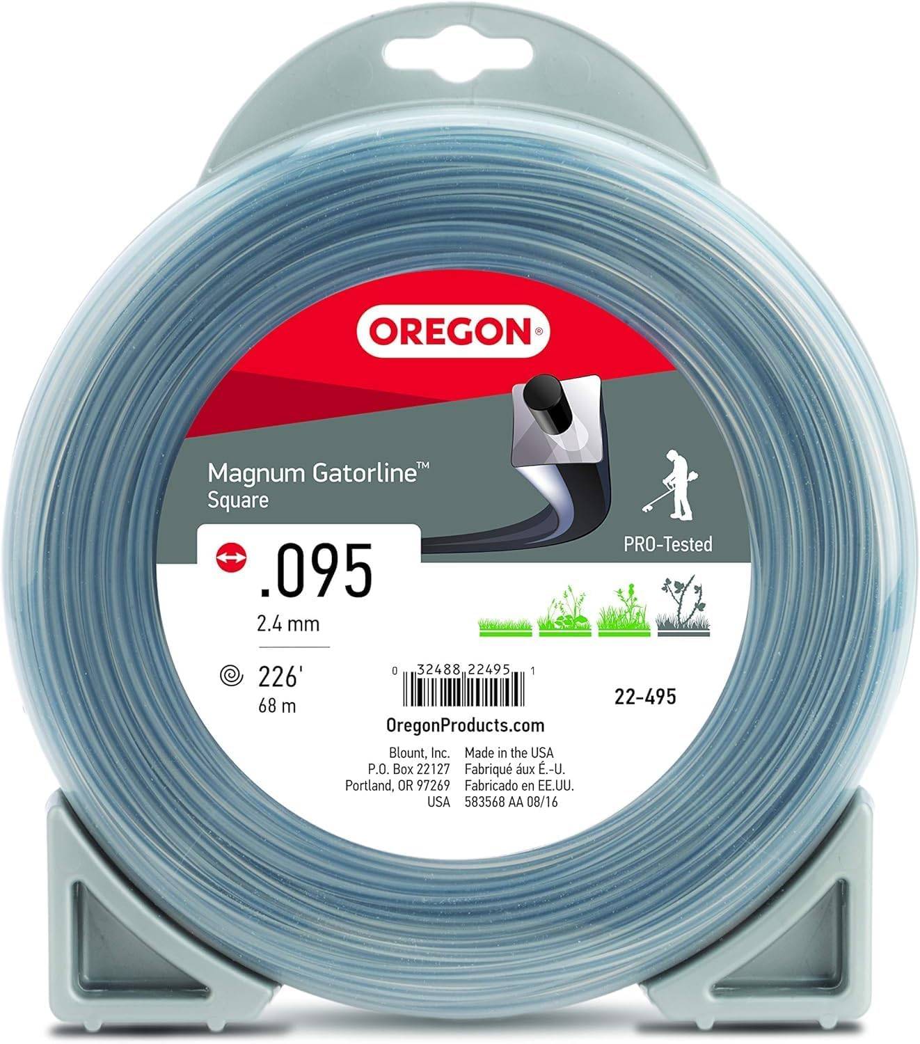 22-495 Magnum Gatorline Square Trimmer Line .095-Inch by 226-Foot Weed Wacker String,Gray