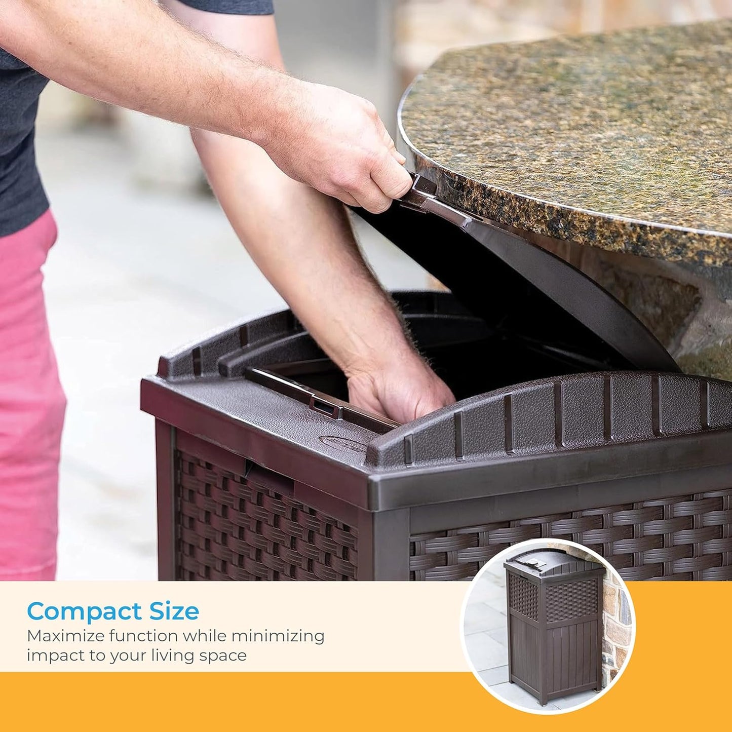 33 Gallon Outdoor Trashcan Hideaway with Lid for 30 to 33 Gallon Trash Bags for Garage, Backyard, or Garden, Brown, Made in the USA