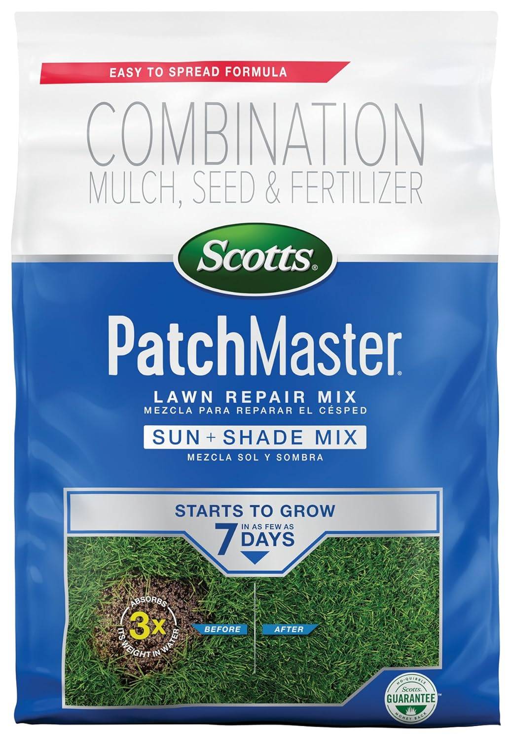 Patchmaster Lawn Repair Mix Sun + Shade Mix, Combination Grass Seed, Fertilizer, and Mulch, 4.75 Lbs.