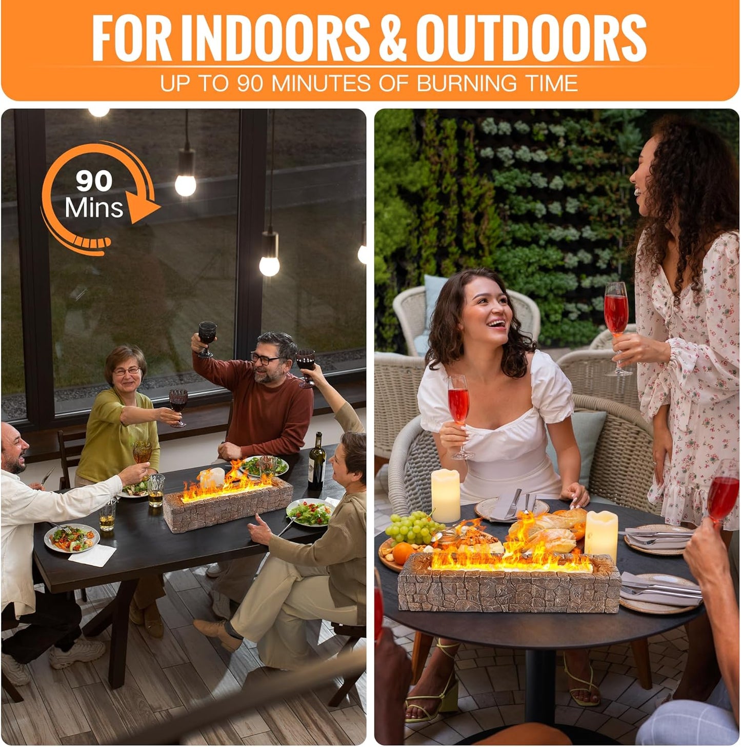 Tabletop Fire Pit, Indoor Outdoor Concrete Table Fire Pit, Rectangle Portable Table Top Firepit Bowl, Tabletop Fireplace for Housewarming Gifts
