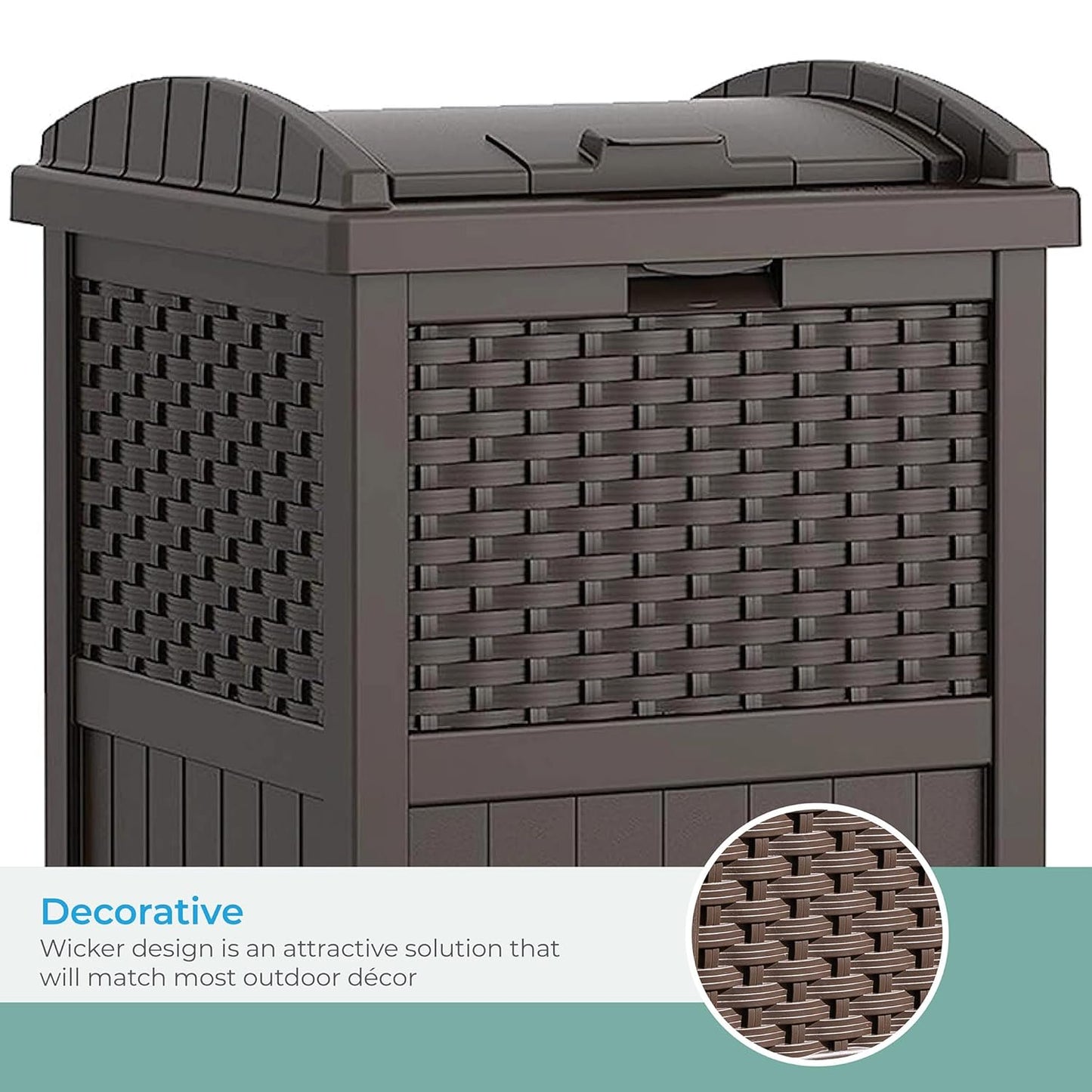 33 Gallon Outdoor Trashcan Hideaway with Lid for 30 to 33 Gallon Trash Bags for Garage, Backyard, or Garden, Brown, Made in the USA