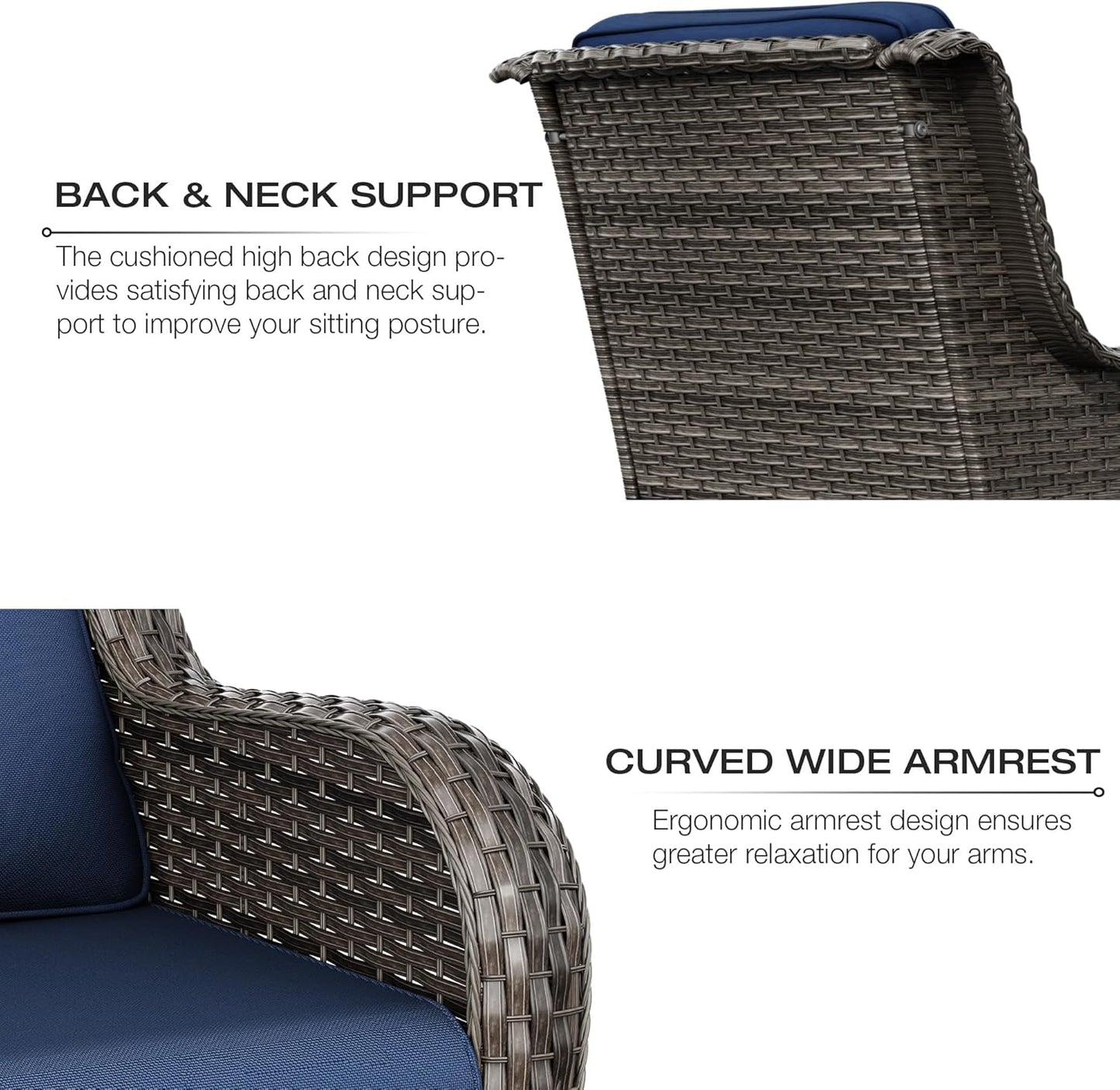 Outdoor Swivel Rocker Patio Chairs Set of 2 and Matching Side Table - 3 Piece Wicker Patio Bistro Set with Premium & Soft Fabric Cushions(Mixed Grey/Blue)