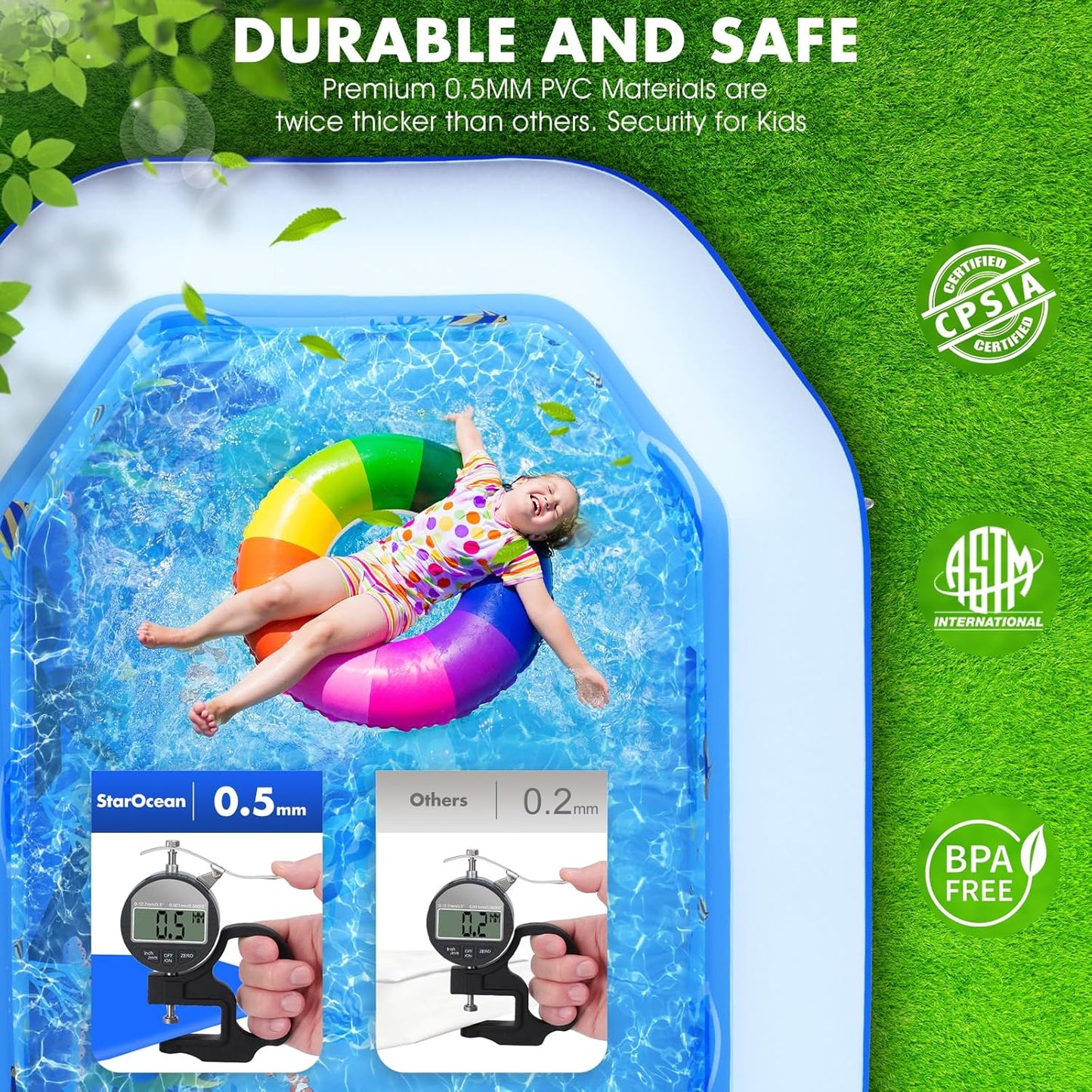 Inflatable Pool with Canopy, Large Inflatable Swimming Pool for Kids,Adult, Blowup Pools with Seats,Backrest.Durable Thickened 126"X75"X25"Inflatable Family Pools for Backyard,Blue