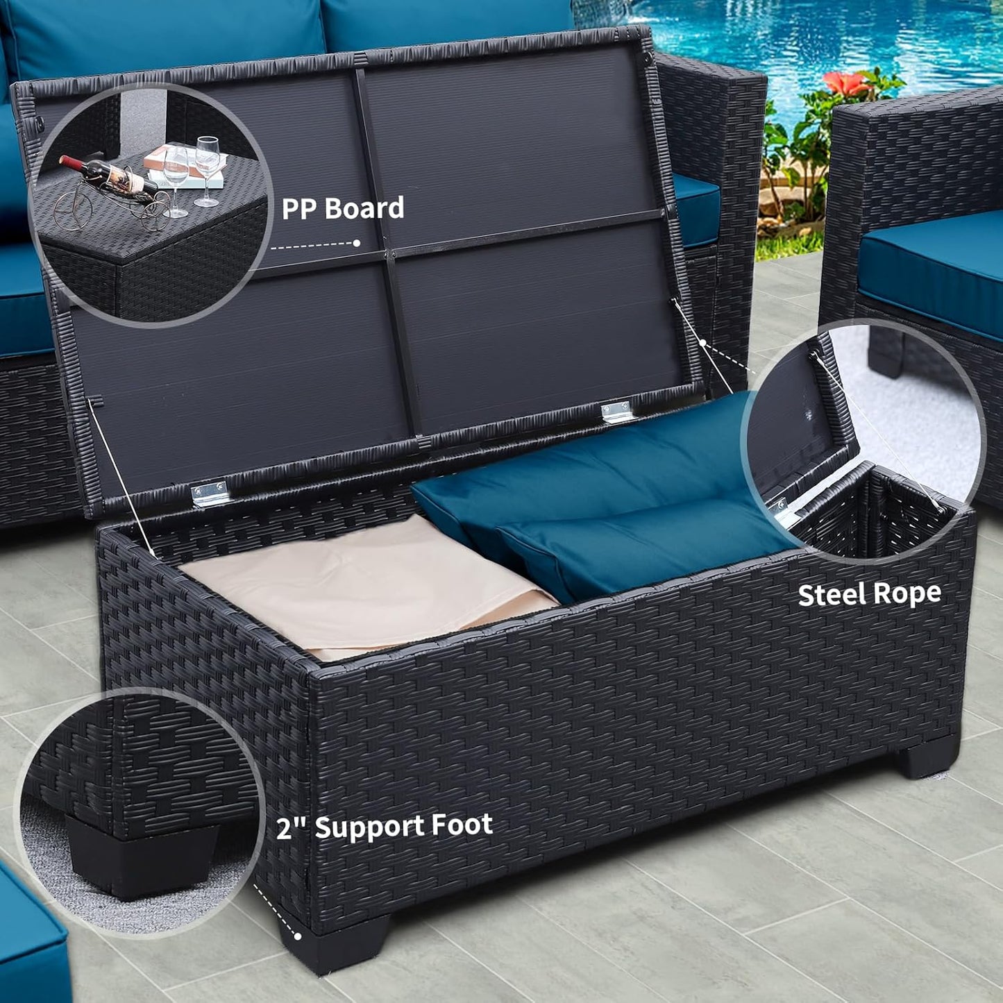 Patio Furniture Set 5 Pieces Outdoor Furniture Sets Patio Couch Outdoor Chairs Coffee Table Peacock Blue Anti-Slip Cushions and Waterproof Covers
