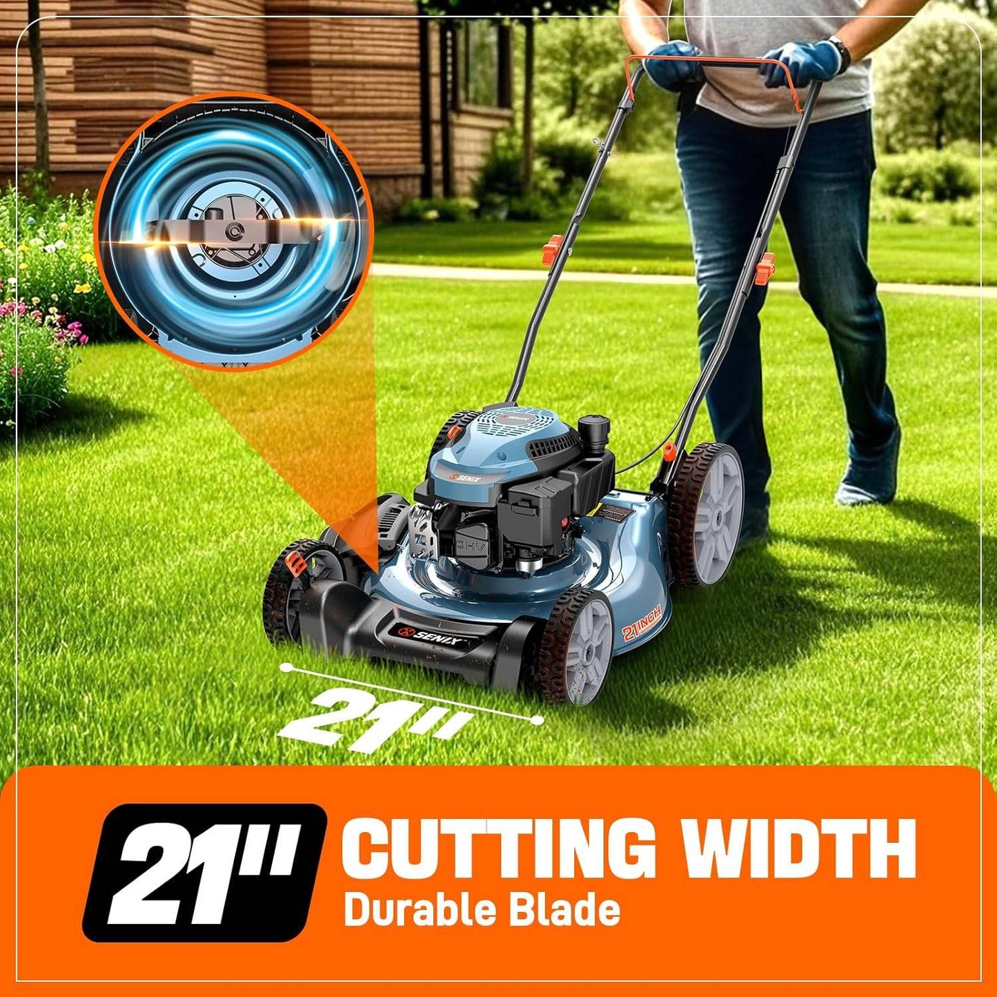 144 Cc Gas Lawn Mower, 21 Inch 2-In-1 Push with Mulching and Side Discharge, 4-Cycle Engine, 6 Position Cutting Height Adjustment for Yard and Garden (LSPG-L6)