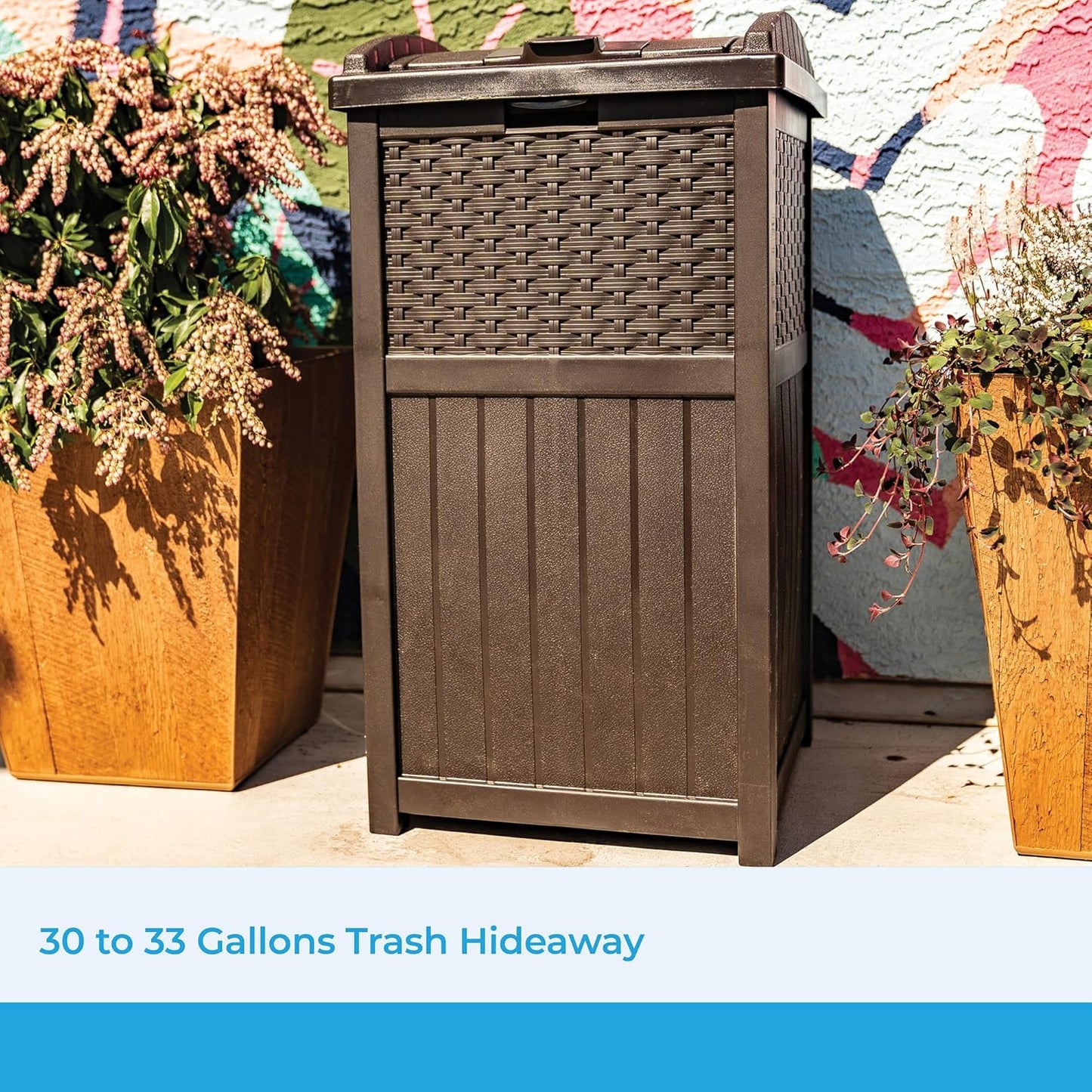 33 Gallon Outdoor Trashcan Hideaway with Lid for 30 to 33 Gallon Trash Bags for Garage, Backyard, or Garden, Brown, Made in the USA