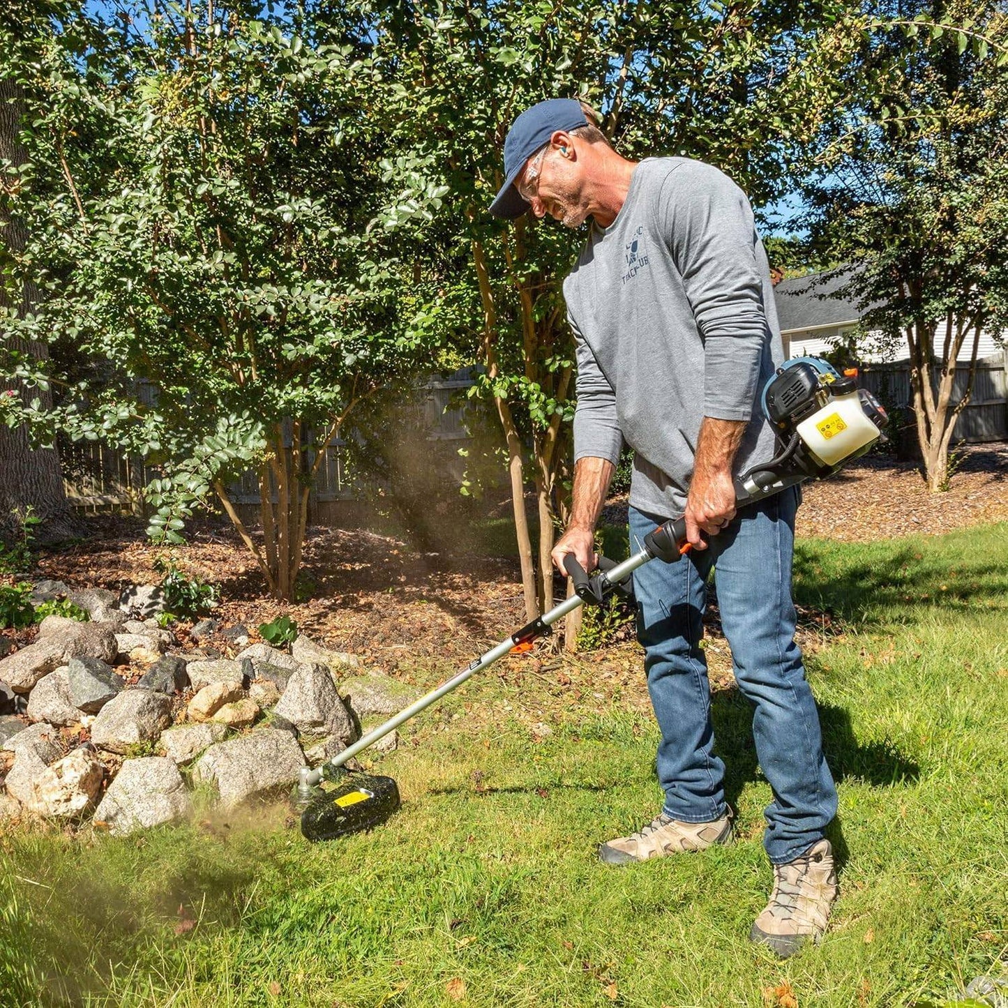 4QL 26.5 Cc Full Crank Gas Weed Wacker, String Trimmer and Edger Lawn Tool with Straight Shaft, Front D-Handle, Bump Feed, 17.7 Inch Cutting Width (GTS4QL-L)