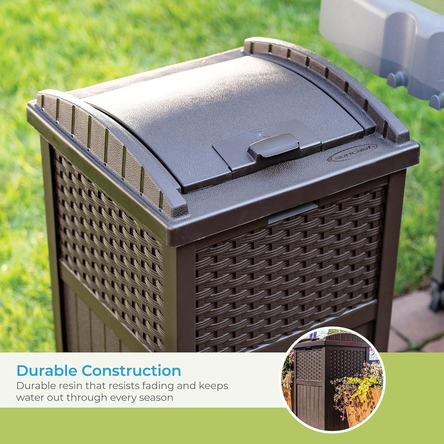 33 Gallon Outdoor Trashcan Hideaway with Lid for 30 to 33 Gallon Trash Bags for Garage, Backyard, or Garden, Brown, Made in the USA