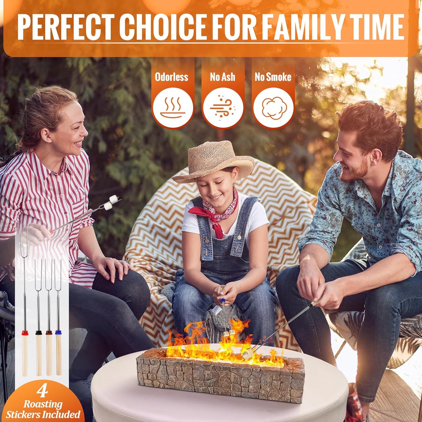 Tabletop Fire Pit, Indoor Outdoor Concrete Table Fire Pit, Rectangle Portable Table Top Firepit Bowl, Tabletop Fireplace for Housewarming Gifts