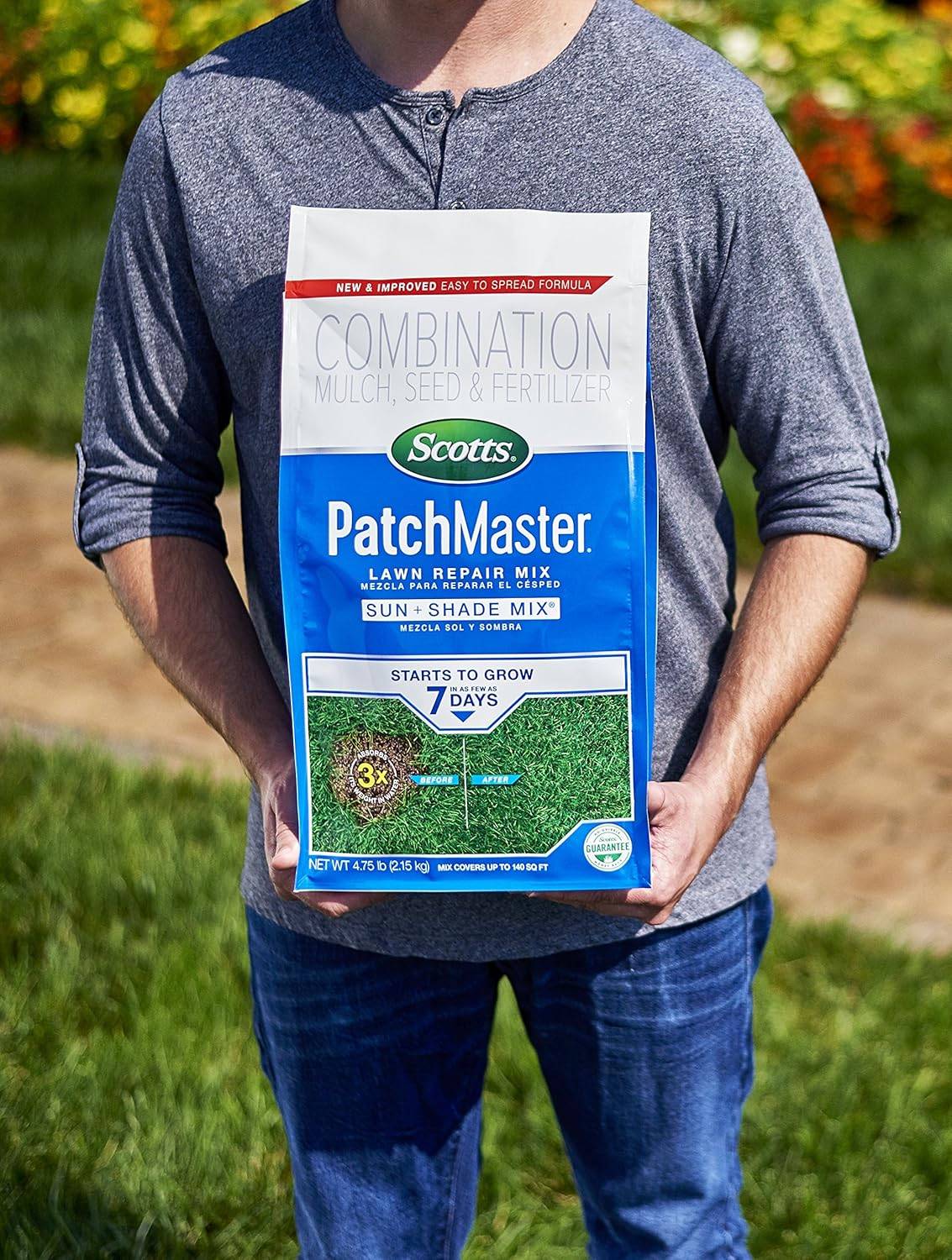 Patchmaster Lawn Repair Mix Sun + Shade Mix, Combination Grass Seed, Fertilizer, and Mulch, 4.75 Lbs.