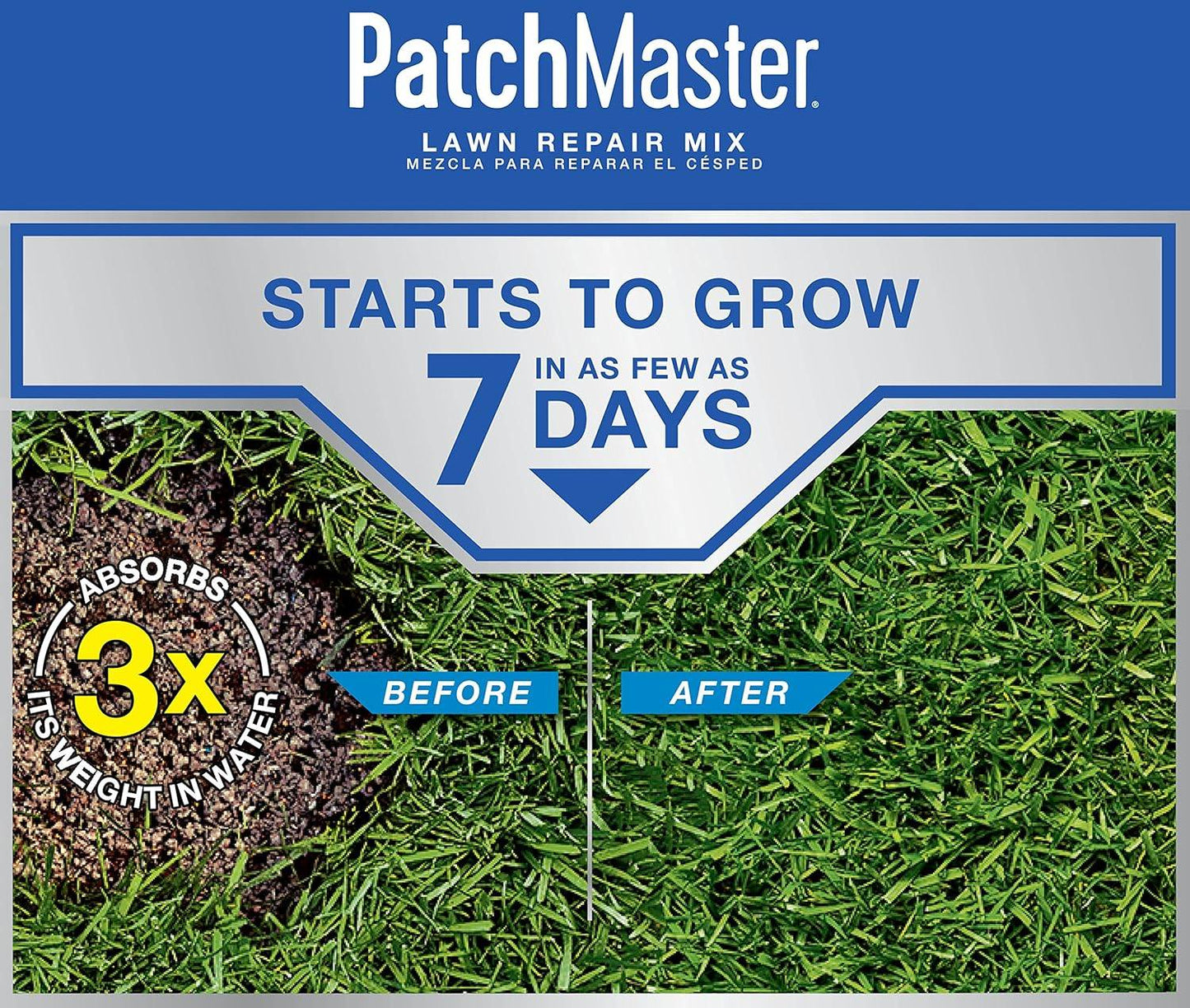 Patchmaster Lawn Repair Mix Sun + Shade Mix, Combination Grass Seed, Fertilizer, and Mulch, 4.75 Lbs.
