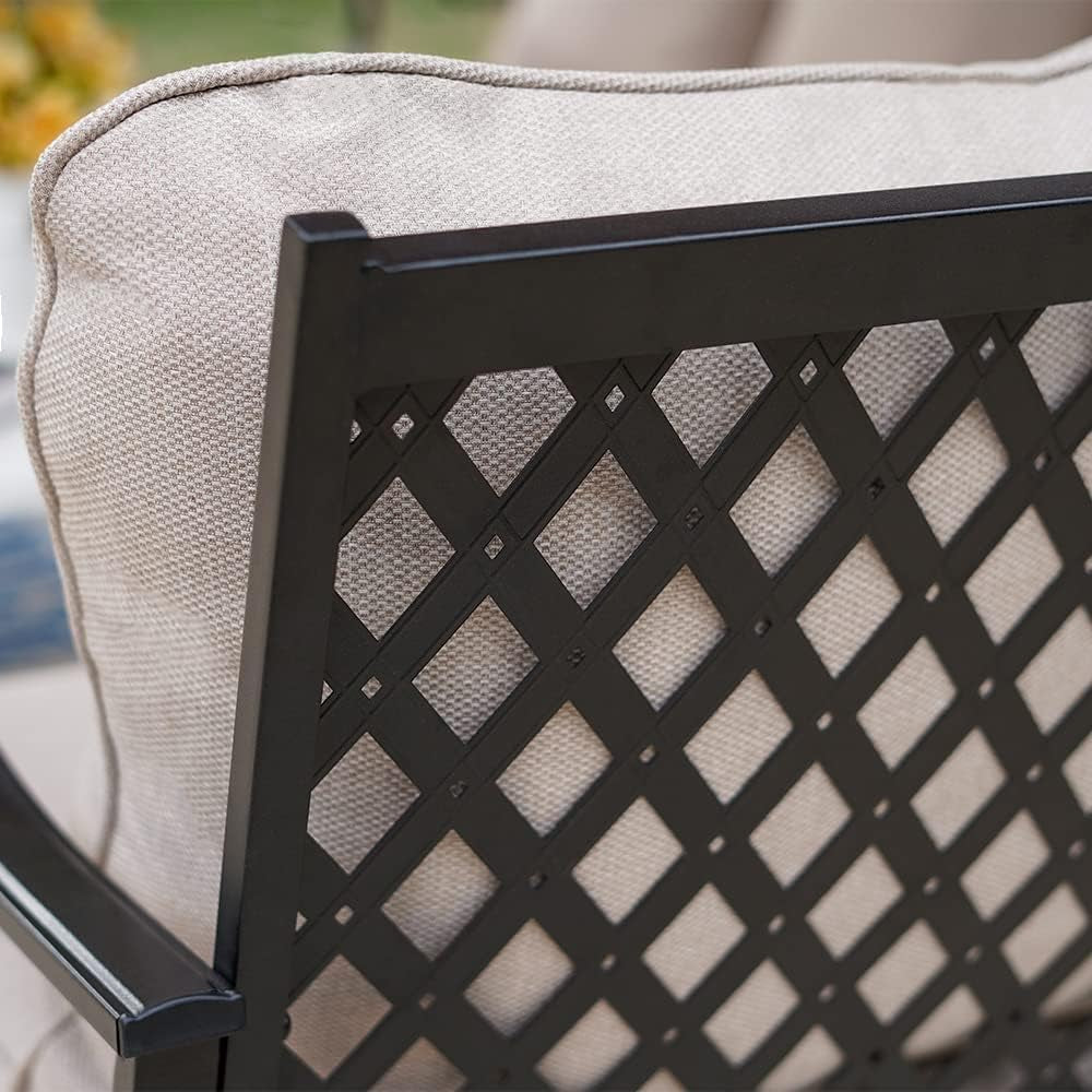 Patio Furniture Set with Firepit Table, 5 Piece Metal Outdoor Patio Furniture Set for 4, 4 Swivel Chairs with 5.75" Extra Thick Cushion and Gas Firepit Table for Backyard Poolside Deck