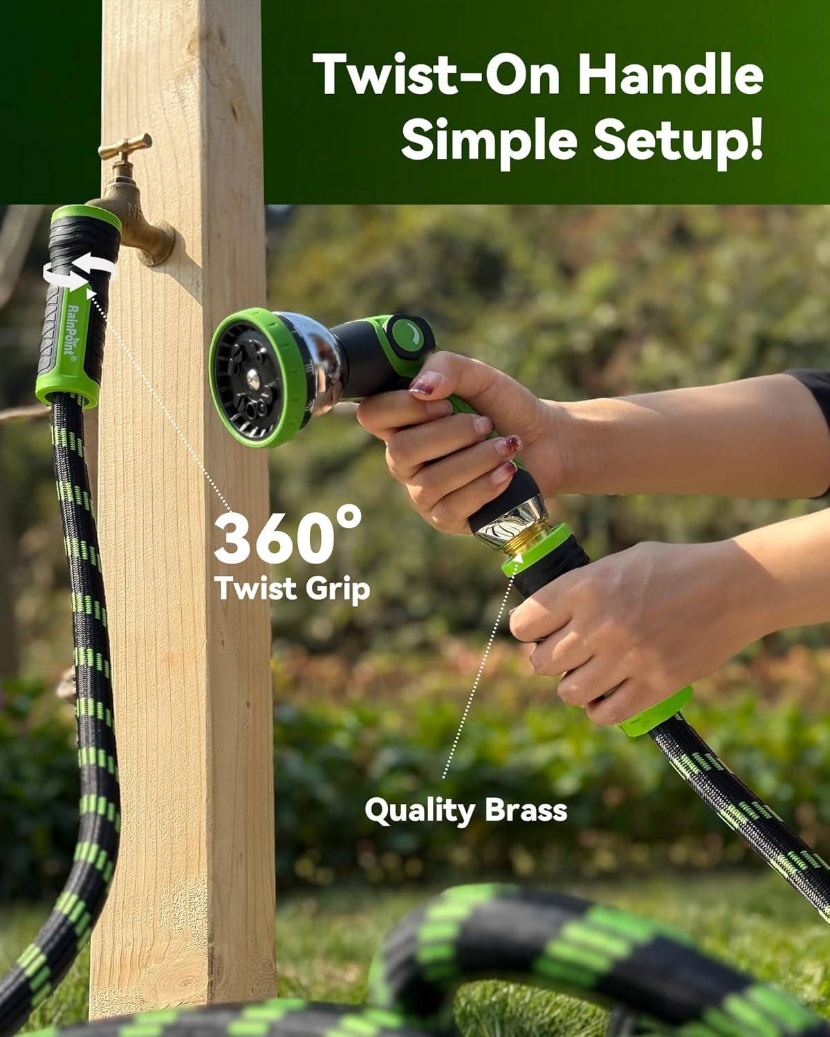 Metal Garden Hoses for Yard 100 Ft - No-Kink 304 Water Hose 100Ft with 10 Mode Nozzle - Brass Connection, Swivel Handle, Flexible Hose,Lightweight, Puncture
