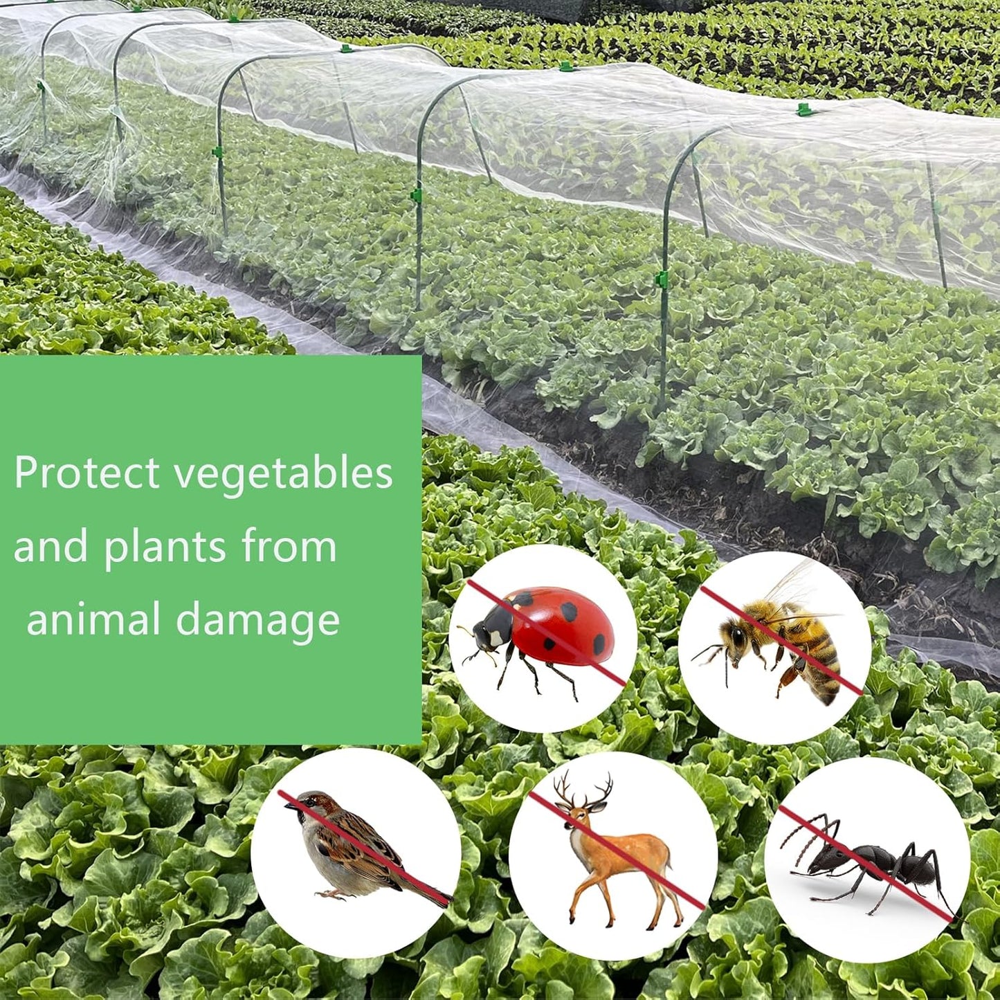 Garden Netting Kit, 8PCS Garden Hoops and 10X33Ft Garden Mesh for Raised Beds, Ultra Fine Plant Net for Vegetable Fruits Crops Row Cover Barrier Protection Net for Animals