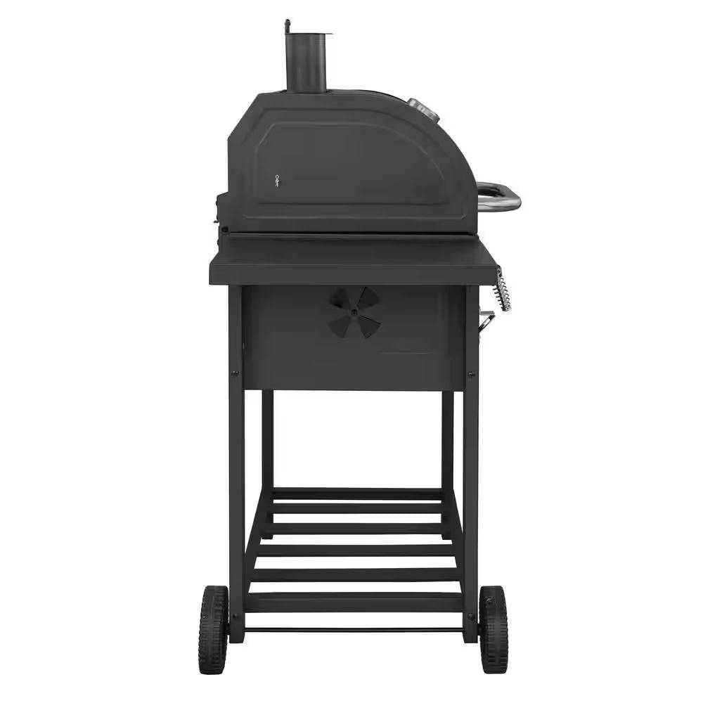 24 In. BBQ Charcoal Grill in Black with 2-Side Table with Cover