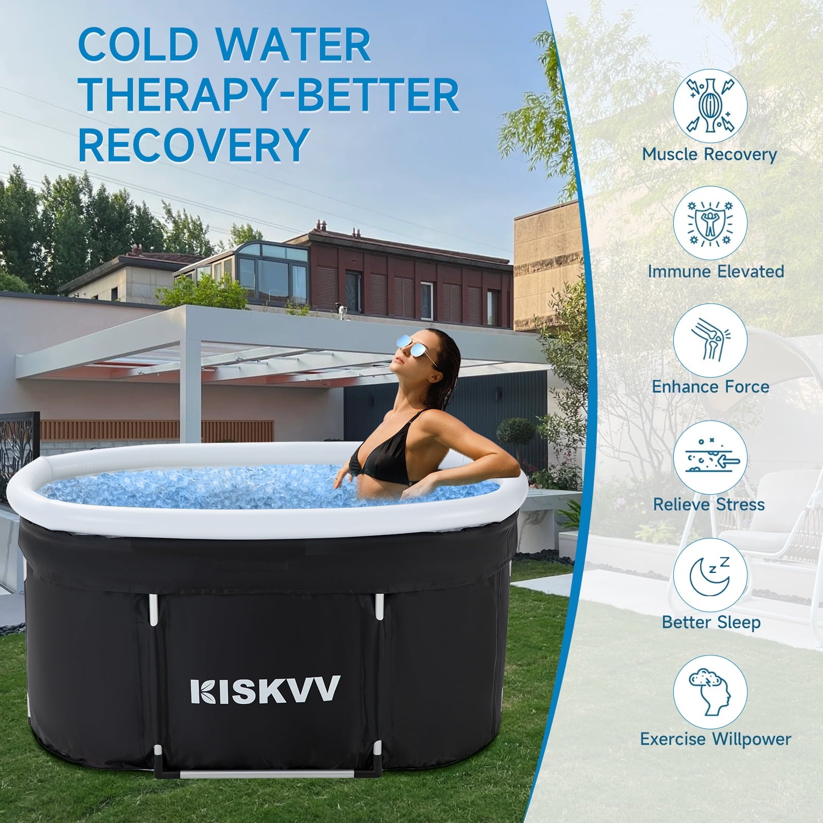 Ice Bath Tub, Folding Portable Inflatable Cold Tub with Lid | Recovery Ice Bath for Athletes & Wellness | Burn Fat, Boost Energy