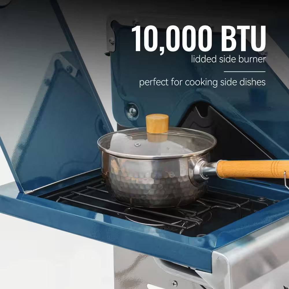 7 Burner Propane Gas Grill in Blue, Sear Burner, Rear Burner and Side Burner