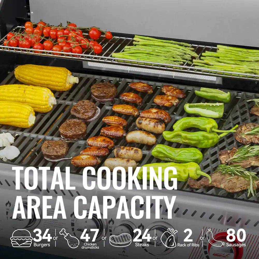 7 Burner Propane Gas Grill in Blue, Sear Burner, Rear Burner and Side Burner