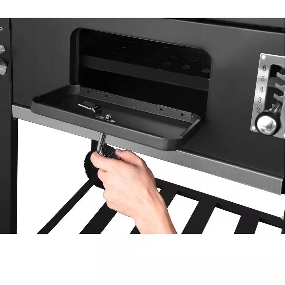 24 In. BBQ Charcoal Grill in Black with 2-Side Table with Cover