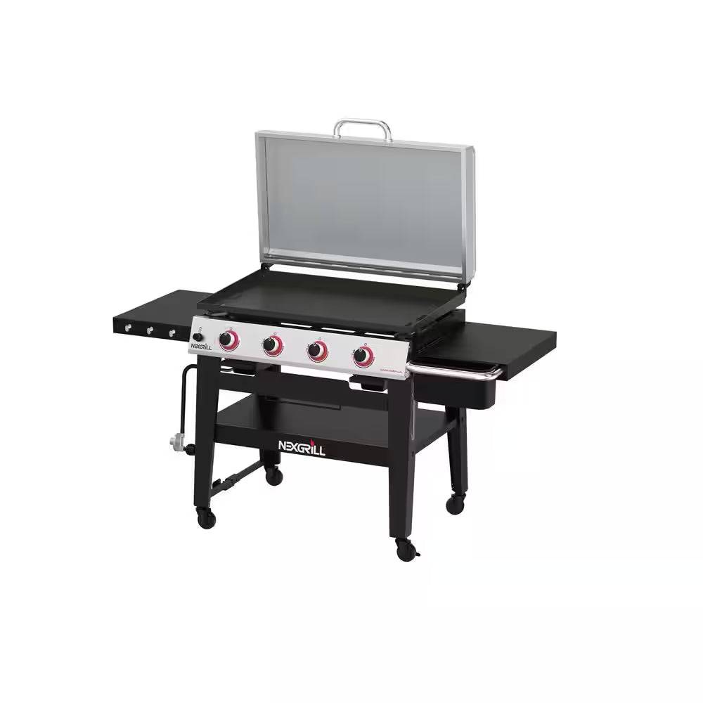 Daytona 4-Burner Propane Gas Grill 36 In. Flat Top Griddle in Black with Stainless Steel Lid