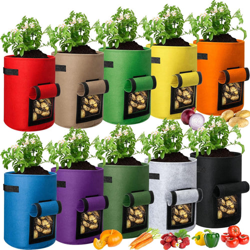 10 Pcs 10 Gallon Potato Grow Bags Garden Planting Bag Vegetable Grow Bags with Flap and Handle Thickened Nonwoven Fabric Pots Thick Fabric Garden Containers for Potato Tomato Vegetable