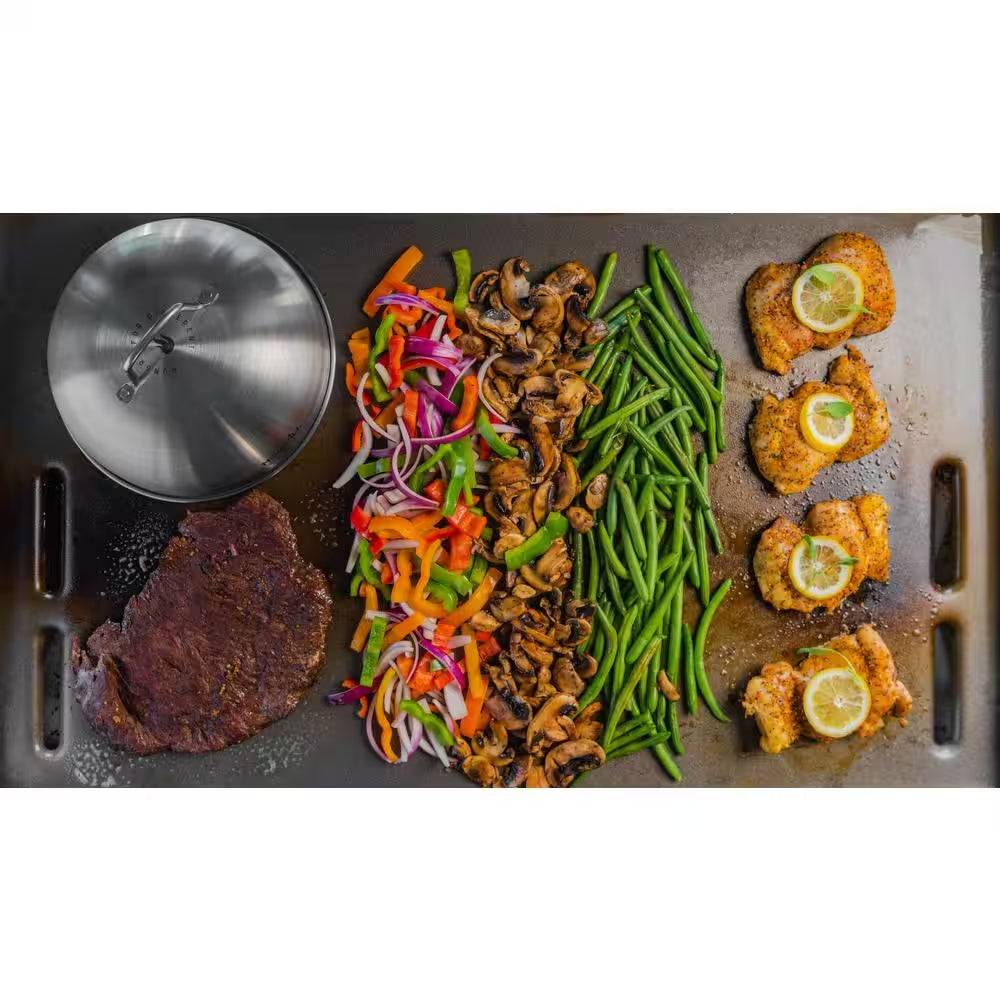 Daytona 4-Burner Propane Gas Grill 36 In. Flat Top Griddle in Black with Stainless Steel Lid