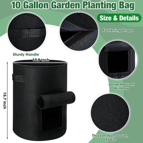 10 Pcs 10 Gallon Potato Grow Bags Garden Planting Bag Vegetable Grow Bags with Flap and Handle Thickened Nonwoven Fabric Pots Thick Fabric Garden Containers for Potato Tomato Vegetable