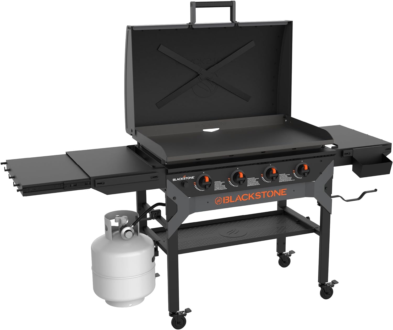 2310 Iron Forged 36” Omnivore Griddle with X-Braced Hood, Powder Coated Steel, Black