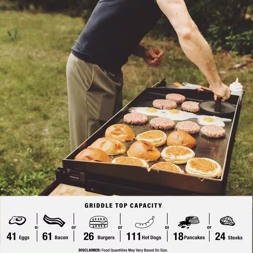37 In. 4-Burner Portable Propane Gas Griddle Flat Top Grill in Black with Foldable Shelves and Cover