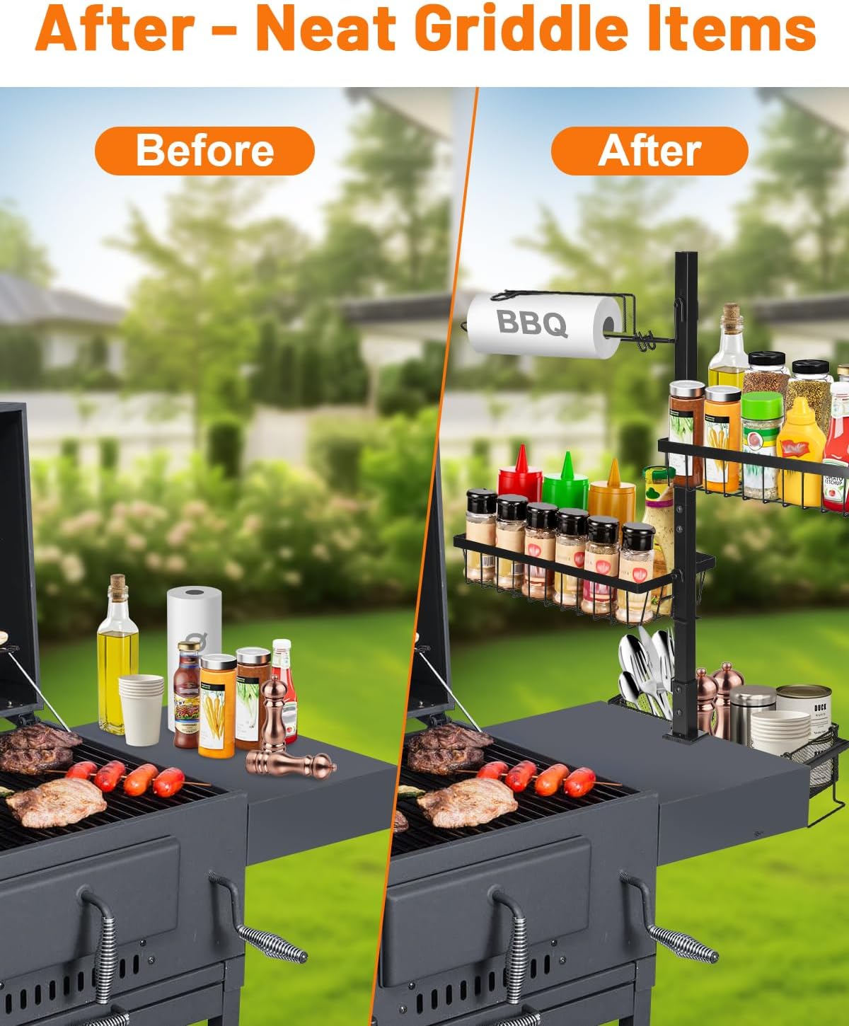 Grill Caddy for Outdoor Grill, Blackstone Griddle Accessories with Paper Towel Holder, for Blackstone Griddles 17"/22"/28"/36", Outdoor Kitchen Grill Carry System, Picnic Utensil Condiment Organizer