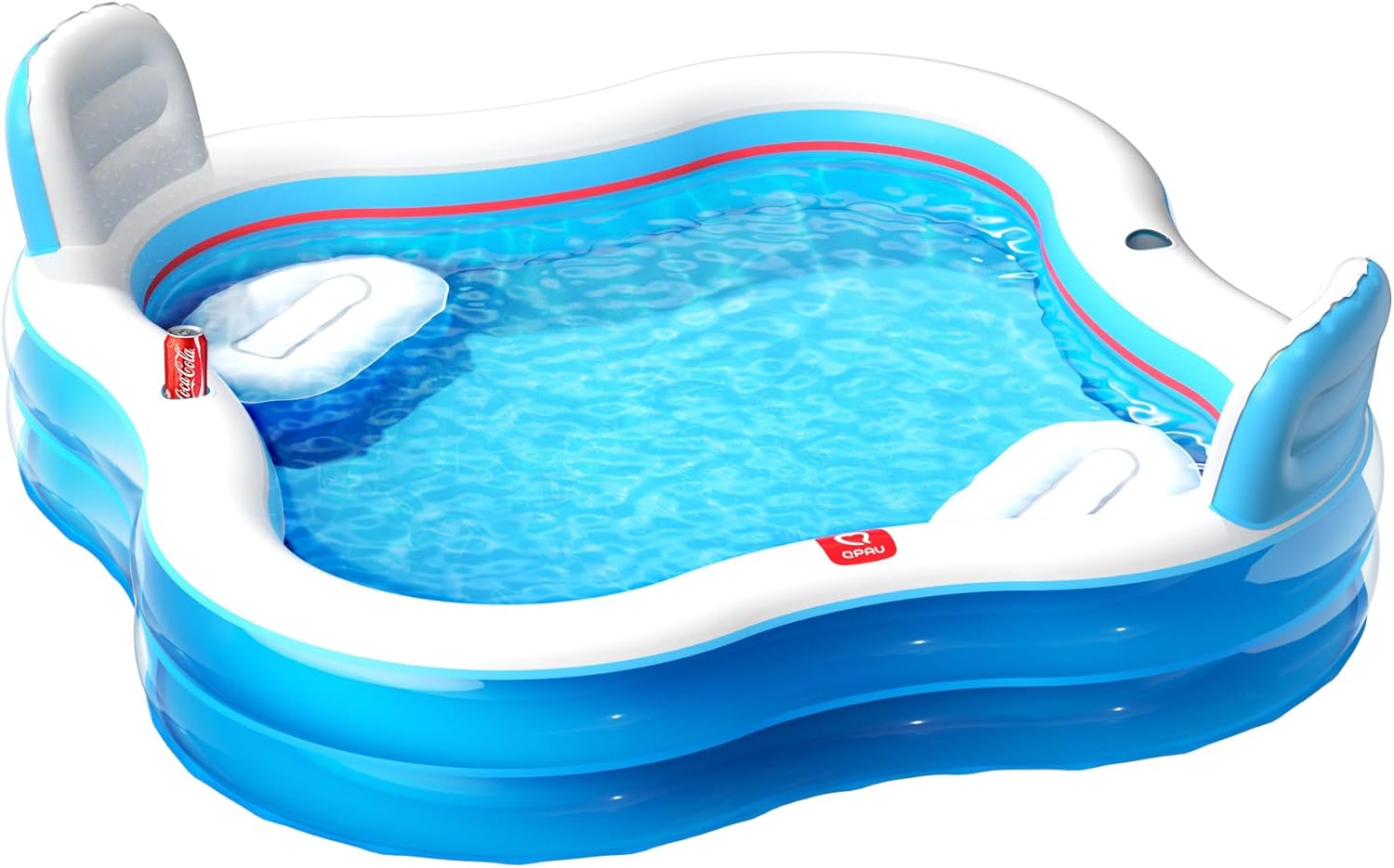 Large Inflatable Swimming Pool with Two Seats and Backrests, 80" L x 80" W x 27" D
