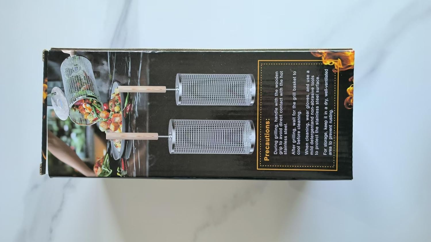 Rolling Grill Basket(2Pcs), Removable Wooden Handle, 304 Stainless Steel, Nesting Grilling Net, BBQ Accessories Tool for Vegetable Shrimp, Outdoor Cooking Camping, Birthday Gifts for Men Dad Husband
