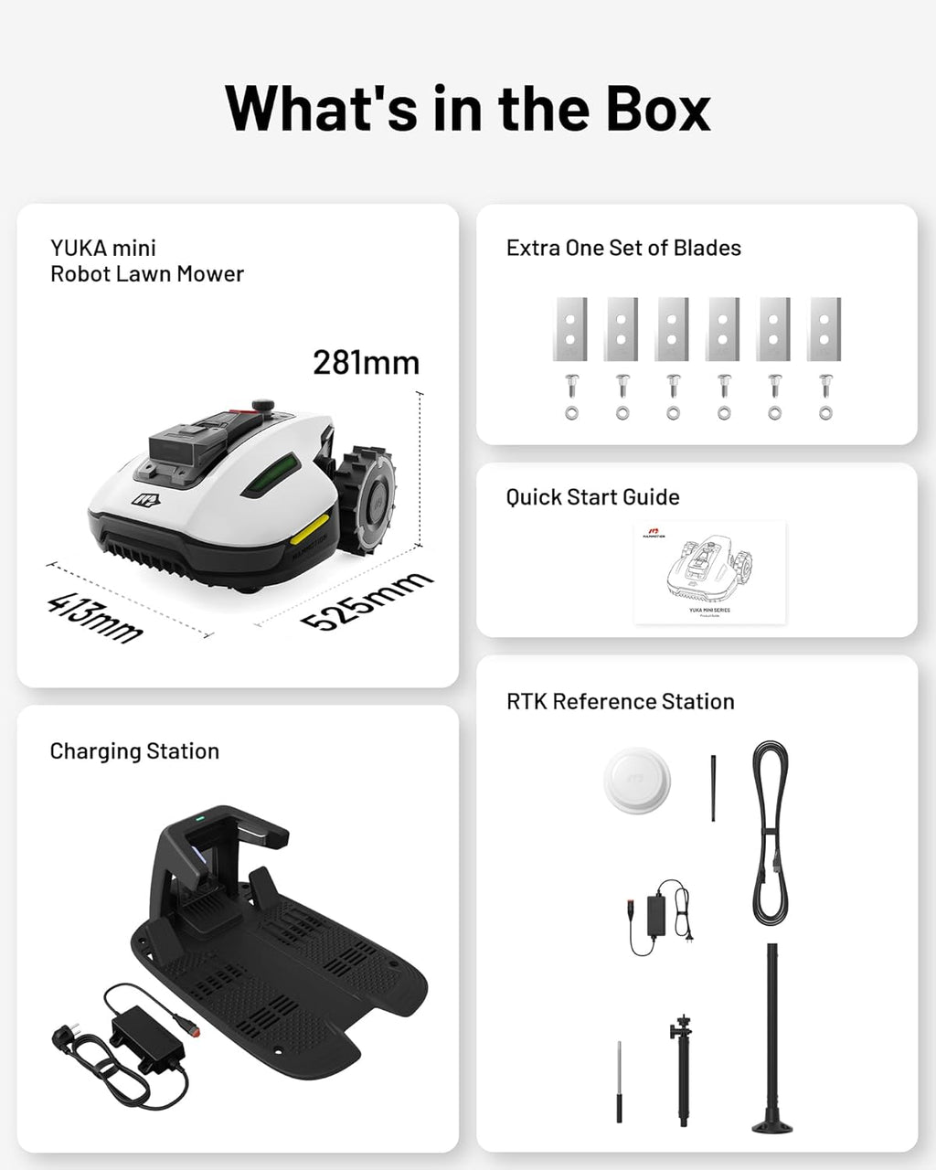 YUKA Mini 500H Robotic Lawn Mower Reception 0.12 Acre, Max. 0.17 Acre, Ultrasense AI Vision+ RTK Positioning, Auto Mapping, App Control, 50% Slope, Cutting Height 2''~3.5'', 15 Mowing Zones