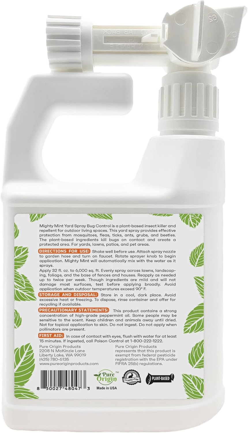 32Oz Peppermint Bug Control Natural Lawn Yard Spray for Fleas, Ticks, Mosquitos, Ants, and Other Insects