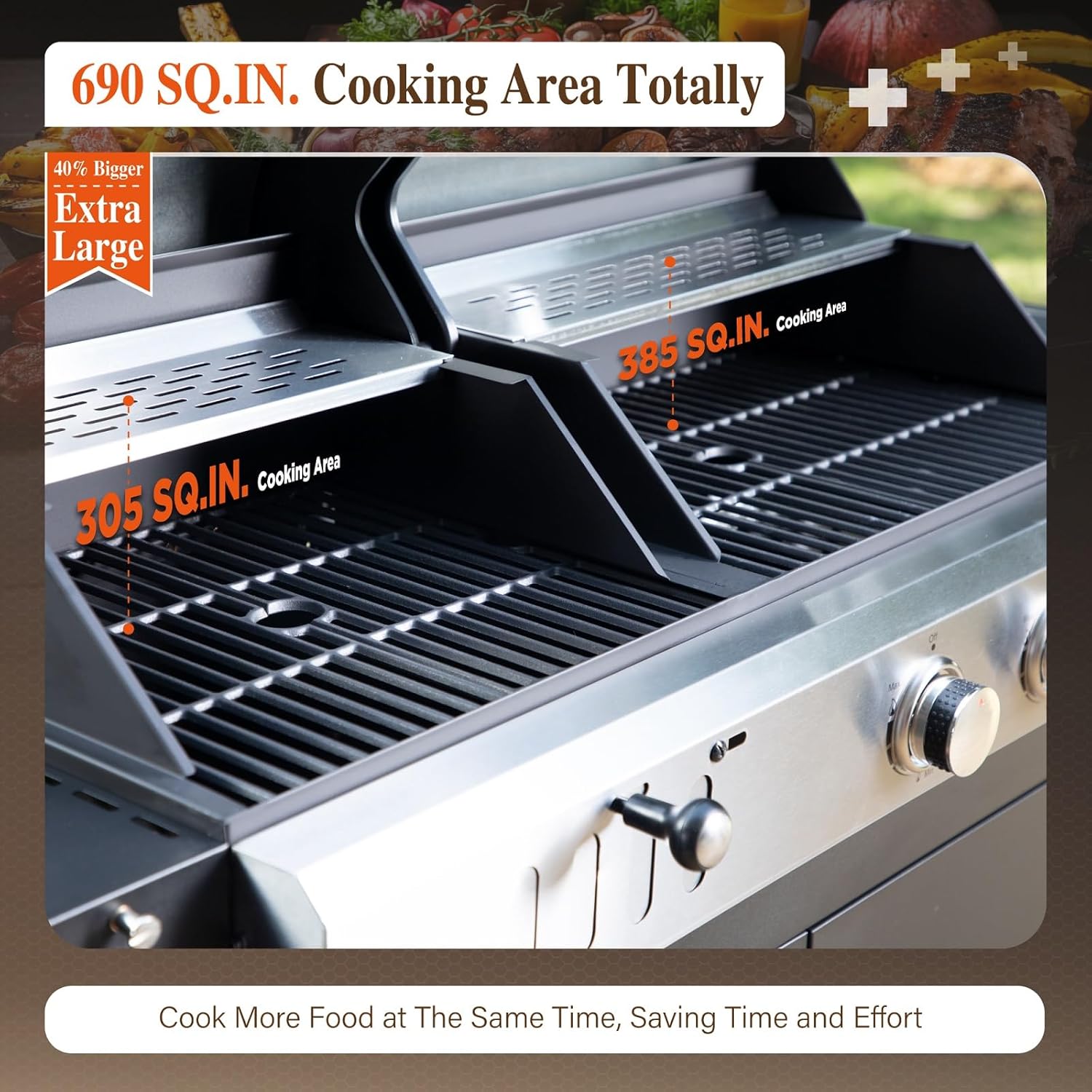 Charcoal and Propane Gas Grill Combo with Side Burner & Porcelain-Enameled Cast Iron Grate,