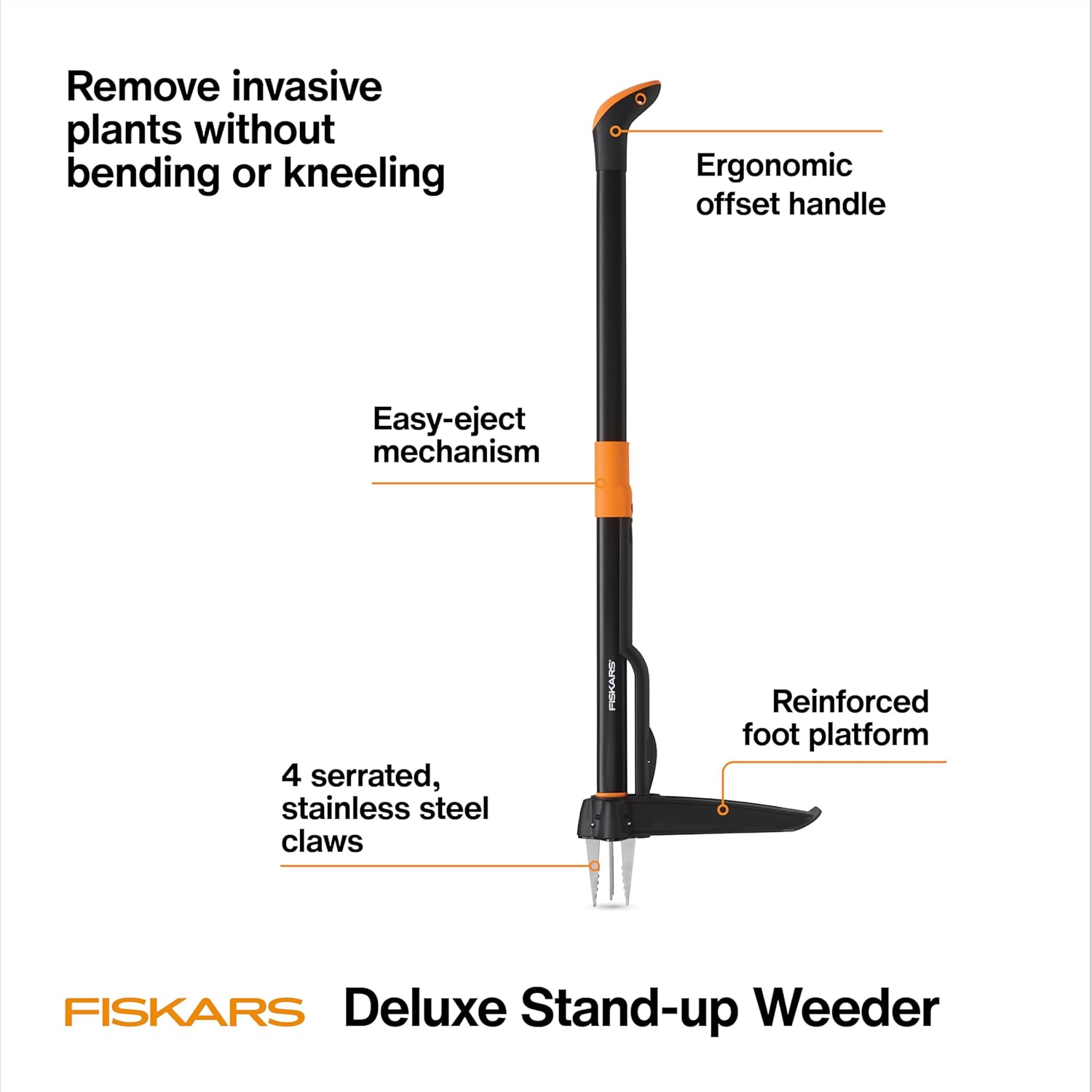 4-Claw Stand up Weed Puller Tool, Gardening Hand Weeding Tool with 39" Long Ergonomic Handle with Easy-Eject Mechanism
