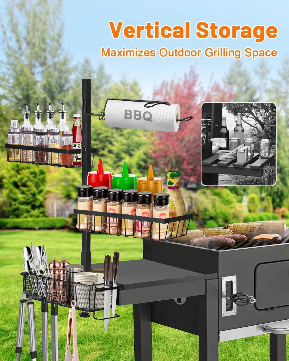 Grill Caddy for Outdoor Grill, Blackstone Griddle Accessories with Paper Towel Holder, for Blackstone Griddles 17"/22"/28"/36", Outdoor Kitchen Grill Carry System, Picnic Utensil Condiment Organizer