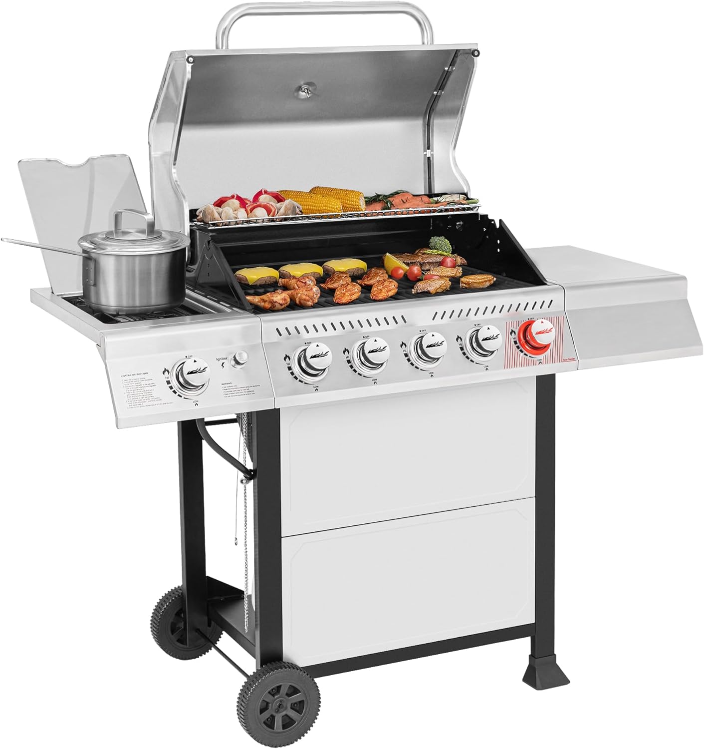 5-Burner Stainless Steel Propane Gas Grill with Sear and Side Burner, 632 Sq. 
