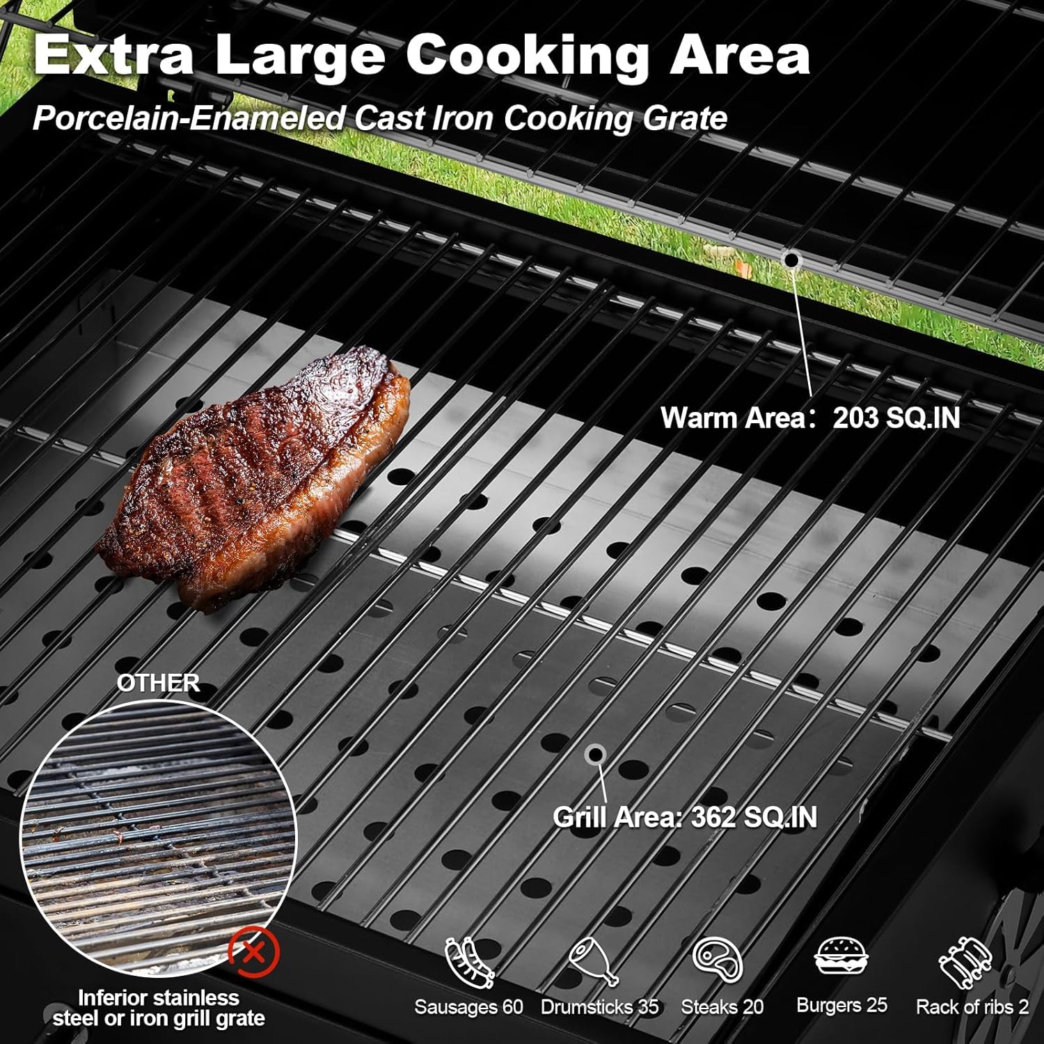 Charcoal Grill with Wood Foldable Side Table