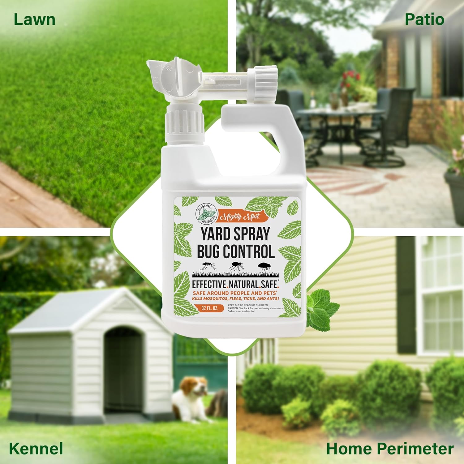 32Oz Peppermint Bug Control Natural Lawn Yard Spray for Fleas, Ticks, Mosquitos, Ants, and Other Insects