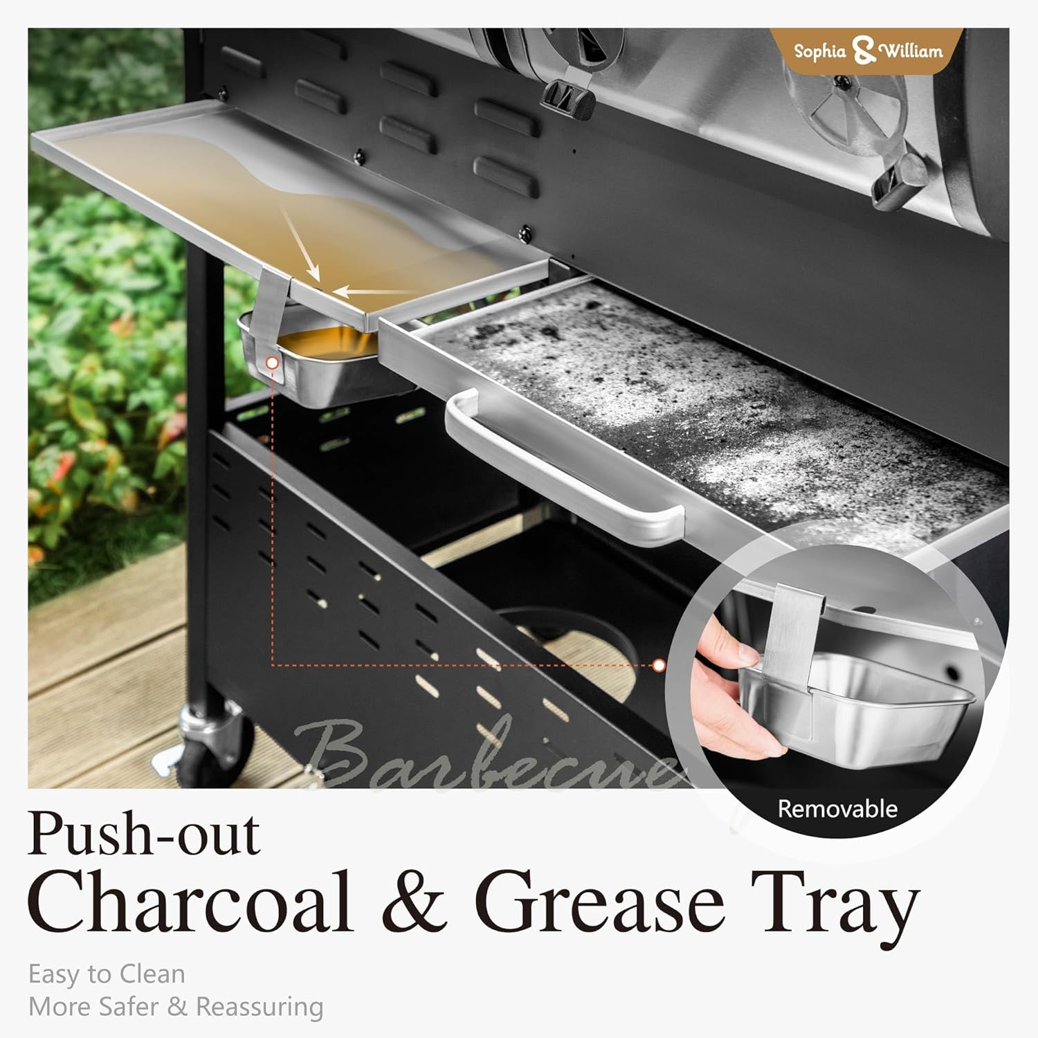 Charcoal and Propane Gas Grill Combo with Side Burner & Porcelain-Enameled Cast Iron Grate,