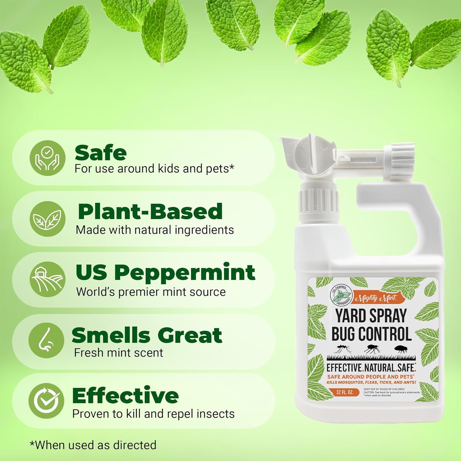 32Oz Peppermint Bug Control Natural Lawn Yard Spray for Fleas, Ticks, Mosquitos, Ants, and Other Insects