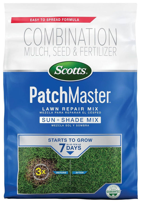 Patchmaster Lawn Repair Mix Sun + Shade Mix, Combination Grass Seed, Fertilizer, and Mulch, 4.75 Lbs.