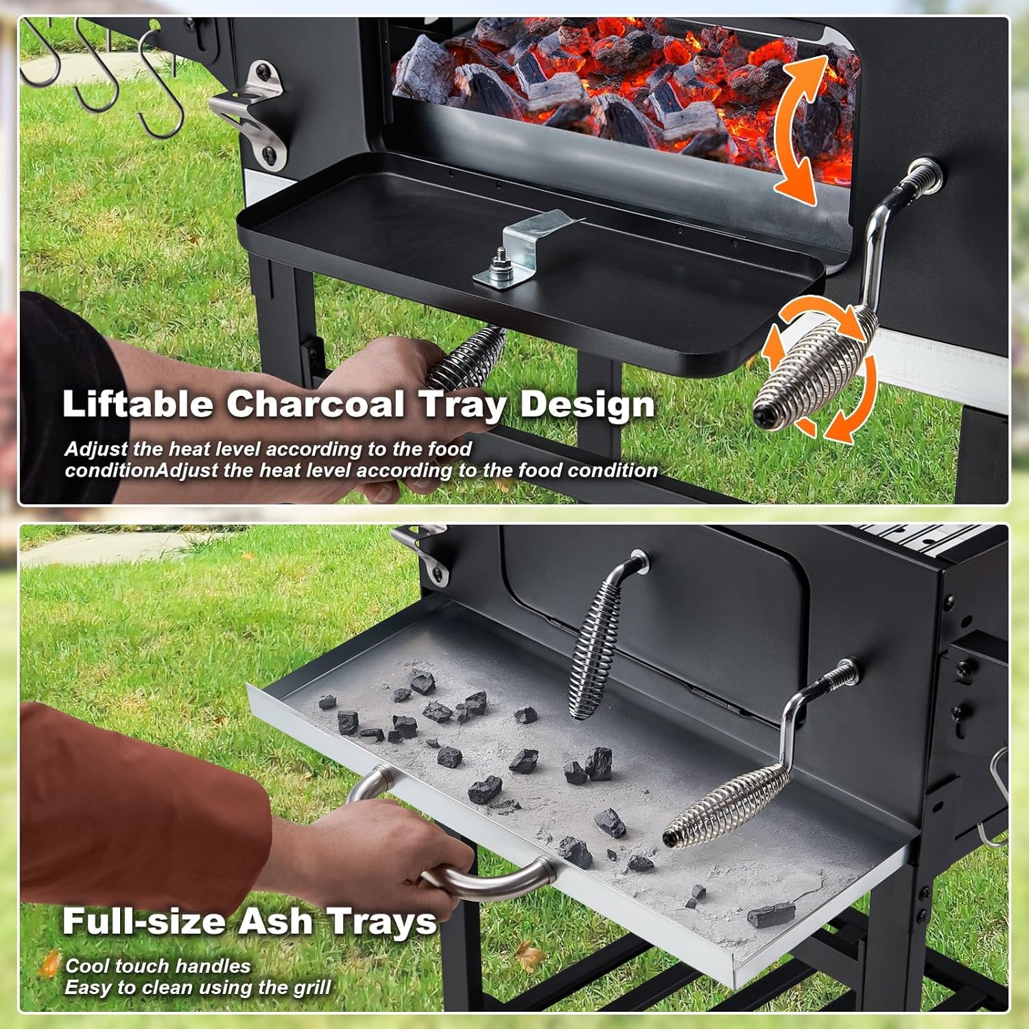 Charcoal Grill with Wood Foldable Side Table